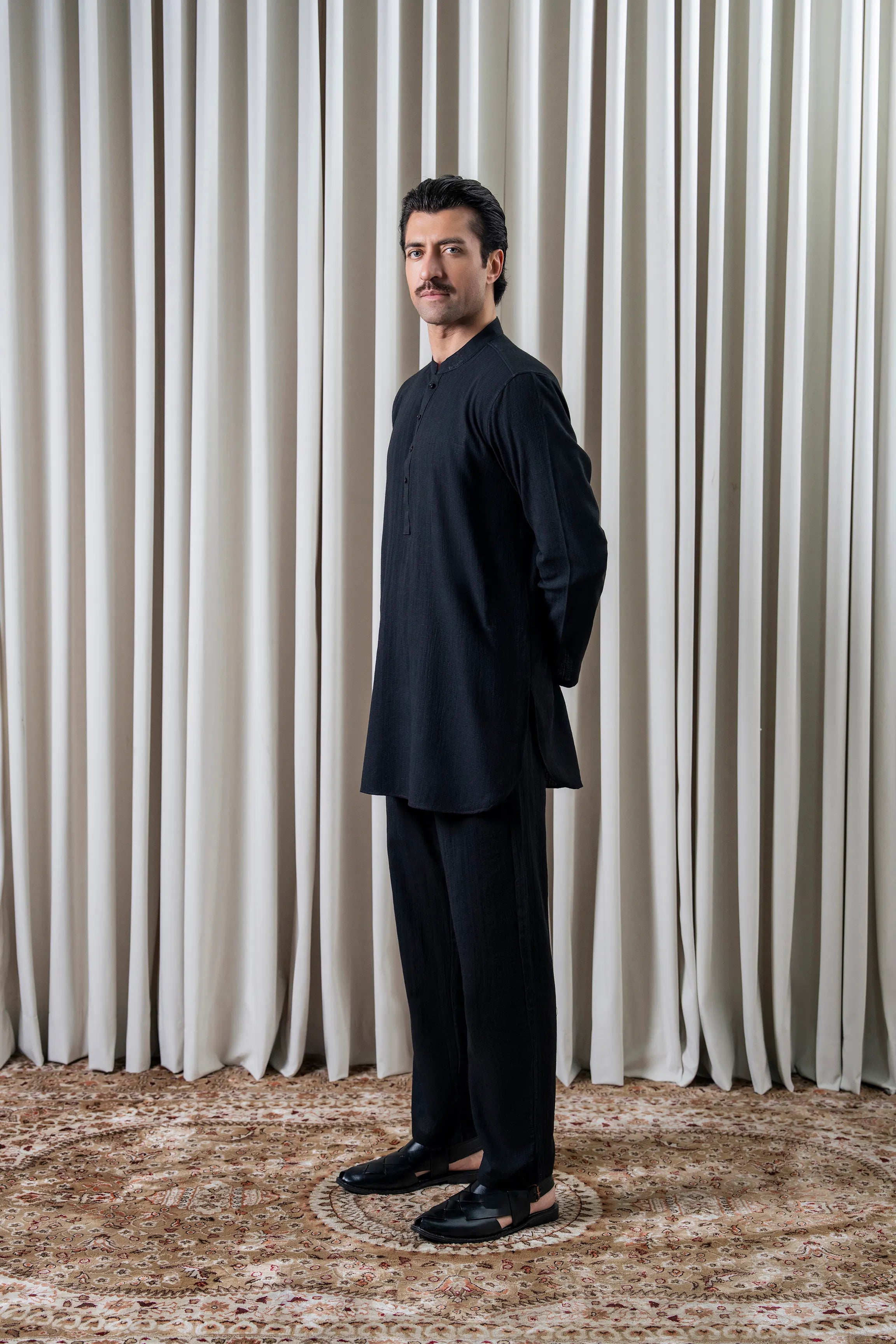 SELF TEXTURED KURTA PAJAMA - PREMIUM COLLECTION BLACK