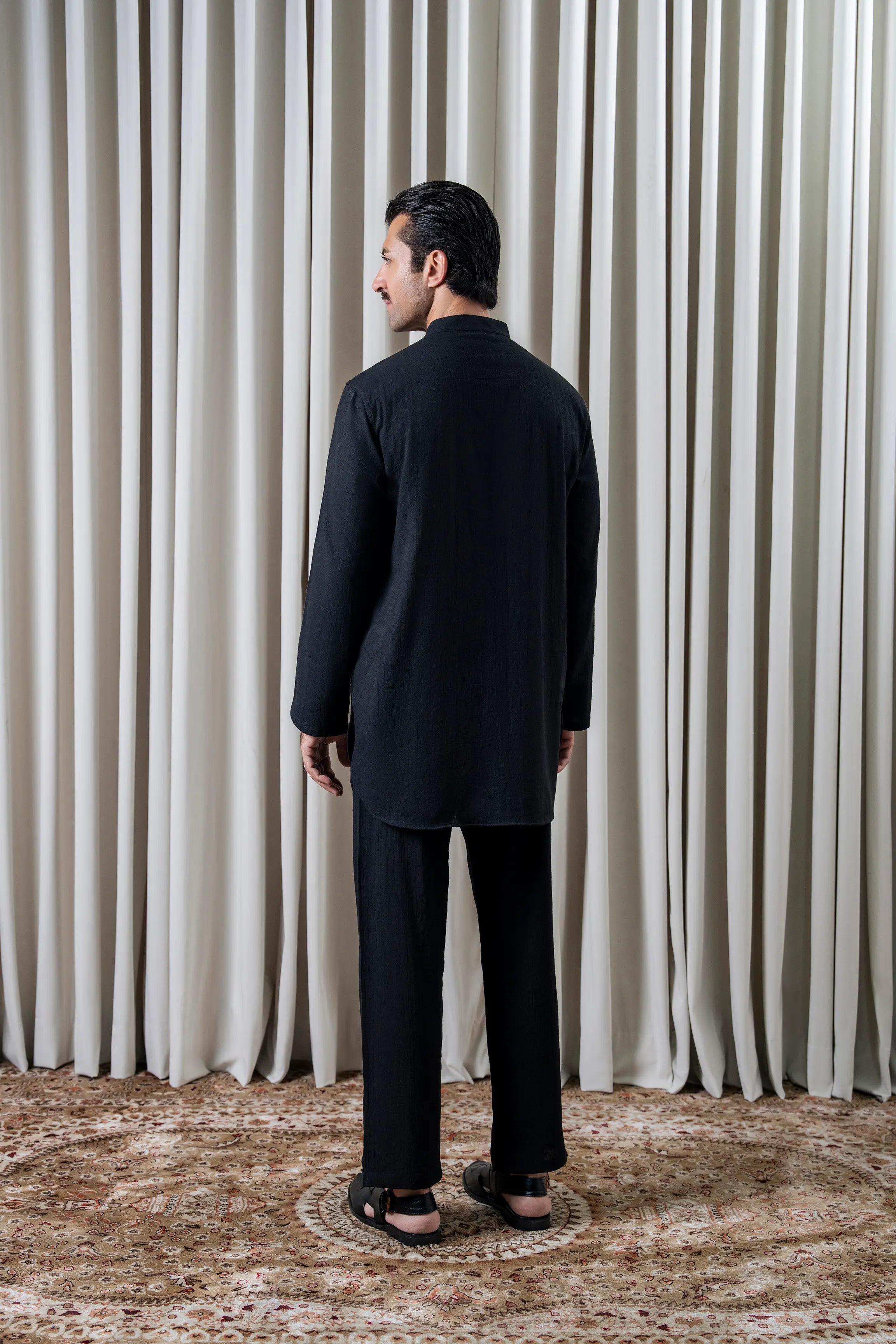 SELF TEXTURED KURTA PAJAMA - PREMIUM COLLECTION BLACK