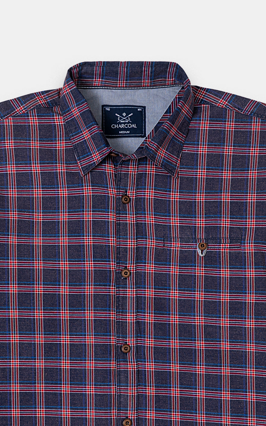 CASUAL SHIRT NAVY MAROON CHECK