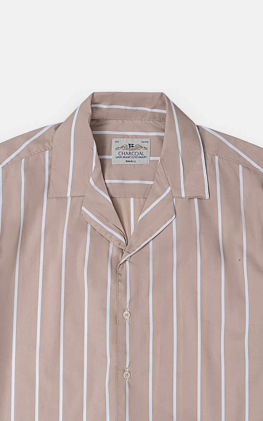 CASUAL SHIRT KHAKI WHITE STRIPES