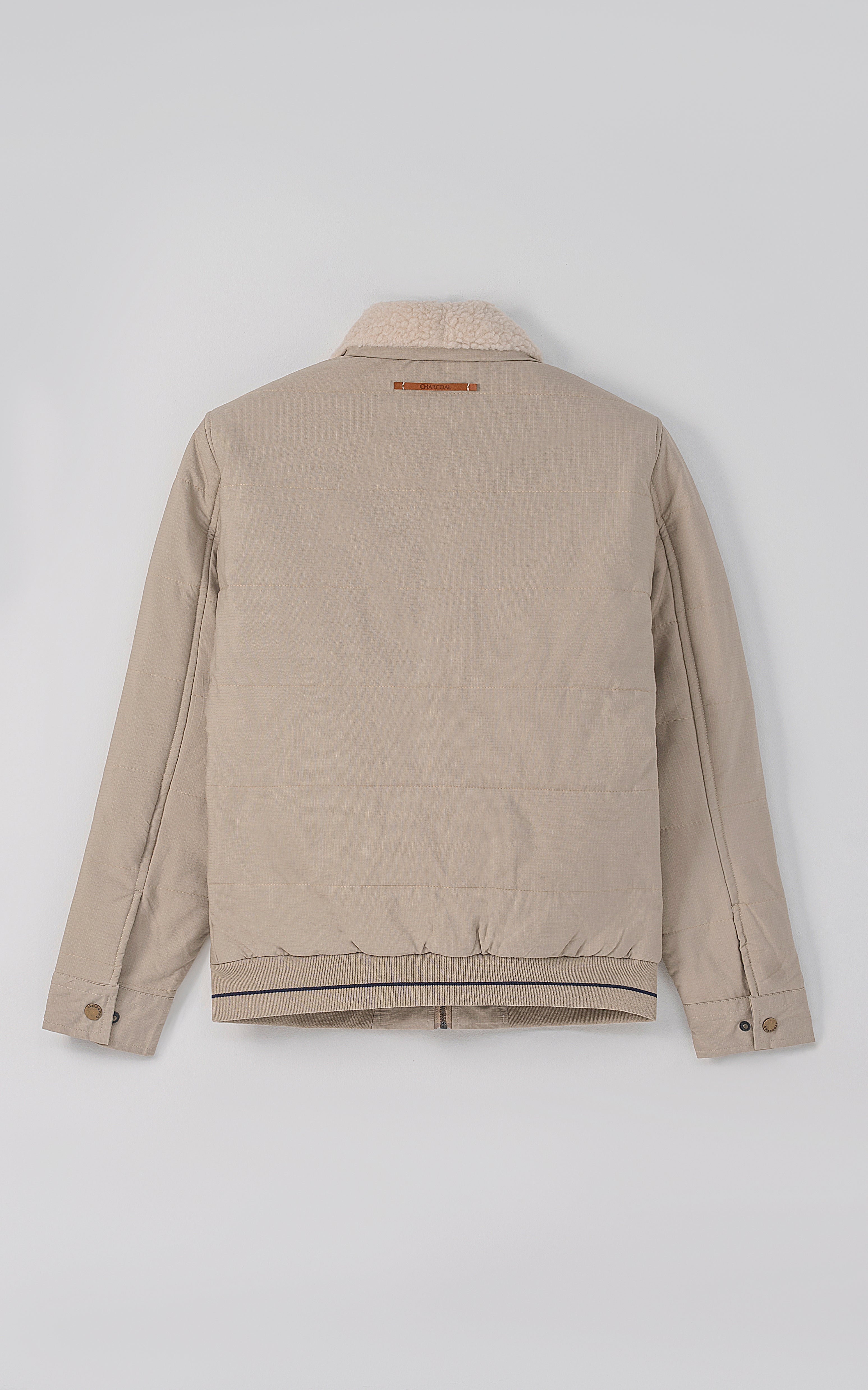 FAUX COLLAR F/S QUILTED JACKET LIGHT KHAKI