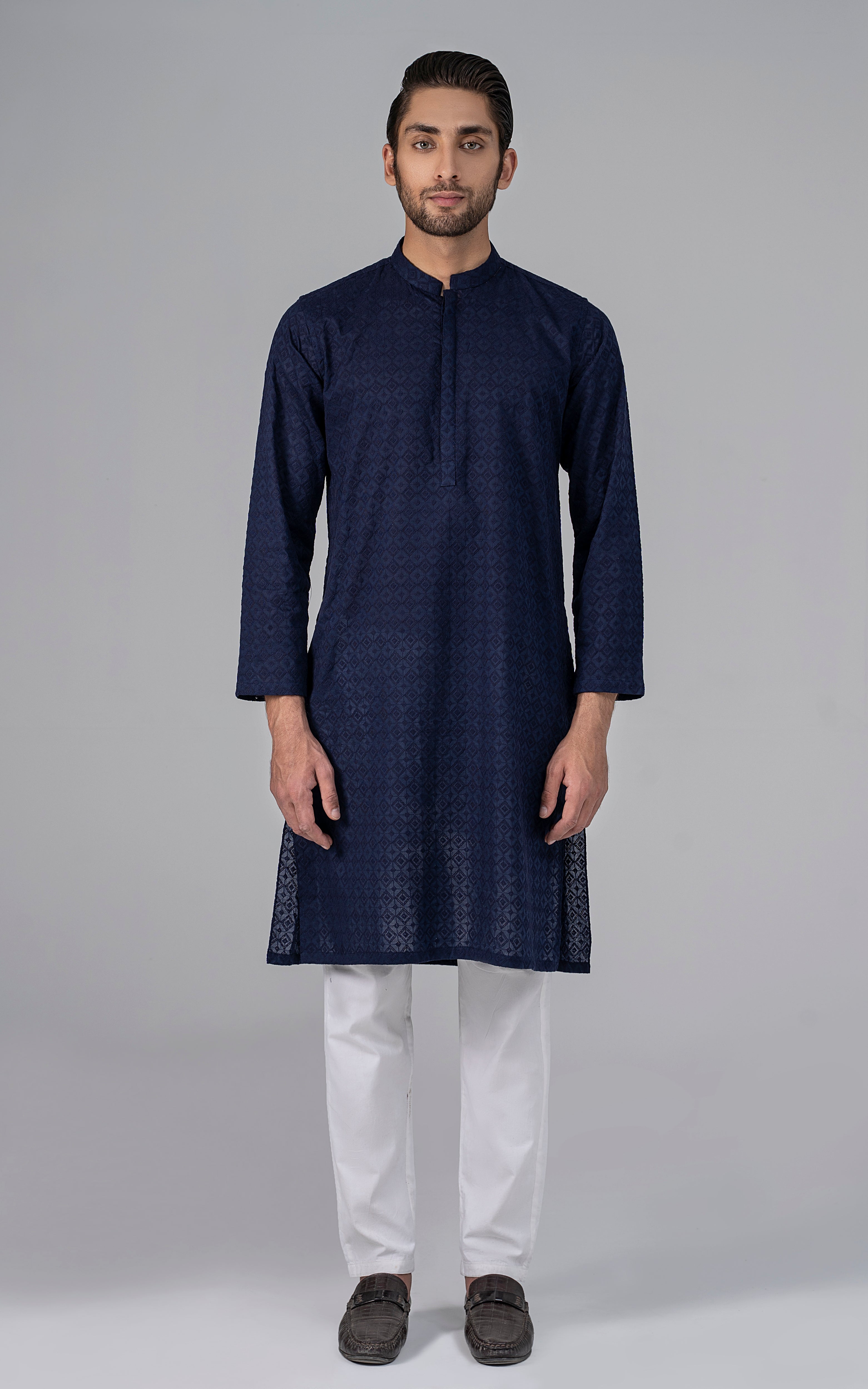 SCHIFFILI EMBROIDERED KURTA- SIGNATURE COLLECTION ROYAL BLUE