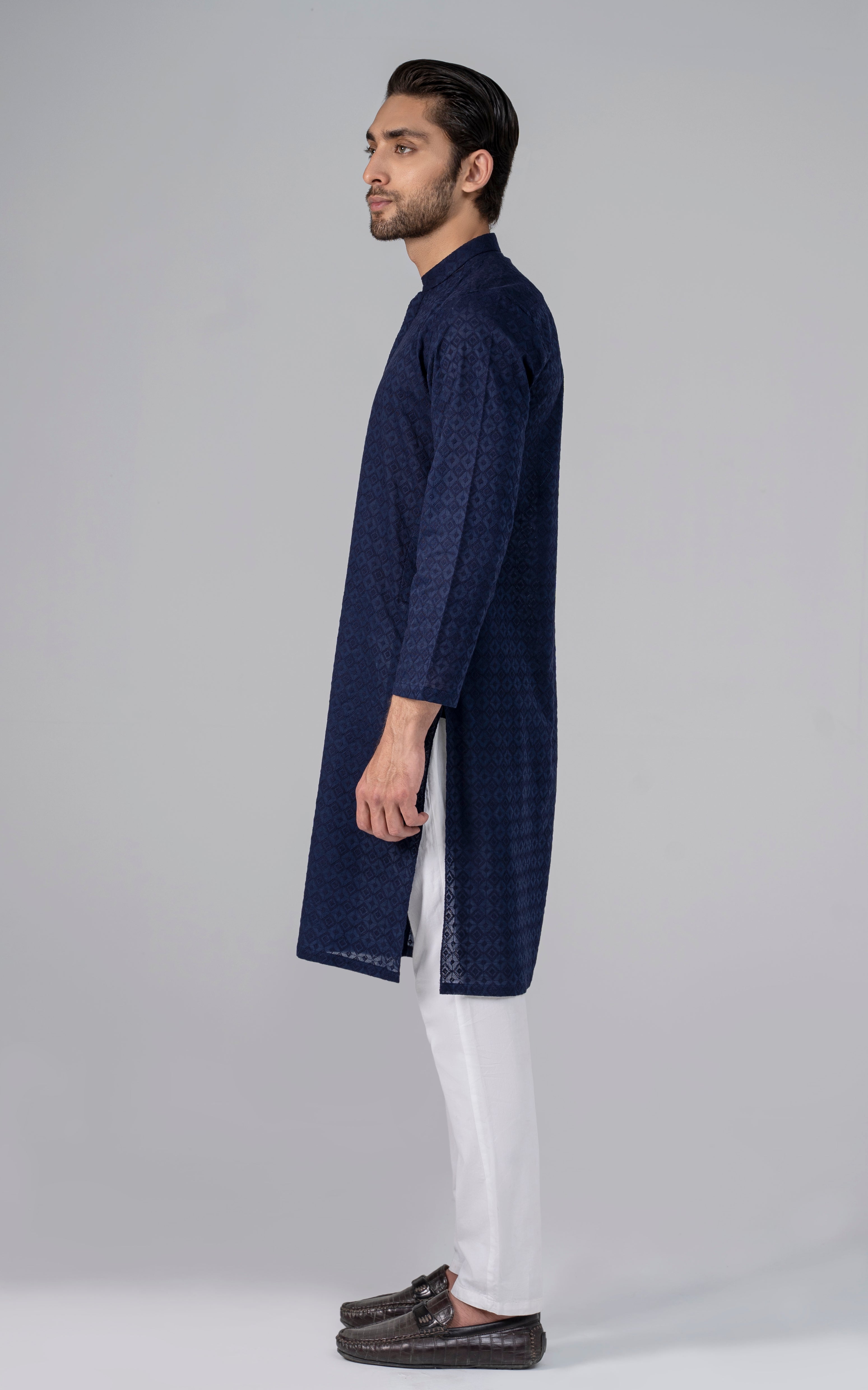 SCHIFFILI EMBROIDERED KURTA- SIGNATURE COLLECTION ROYAL BLUE