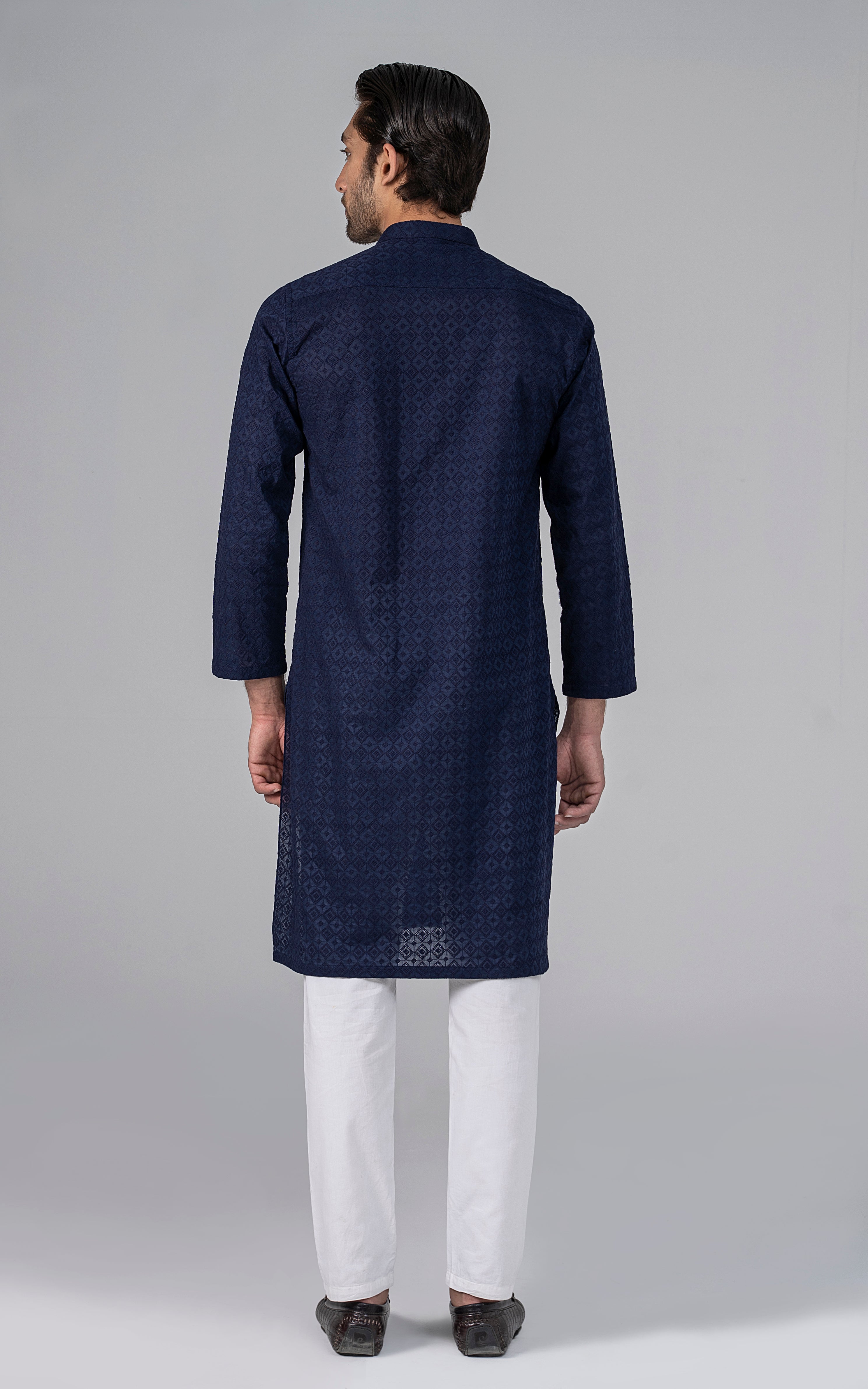 SCHIFFILI EMBROIDERED KURTA- SIGNATURE COLLECTION ROYAL BLUE