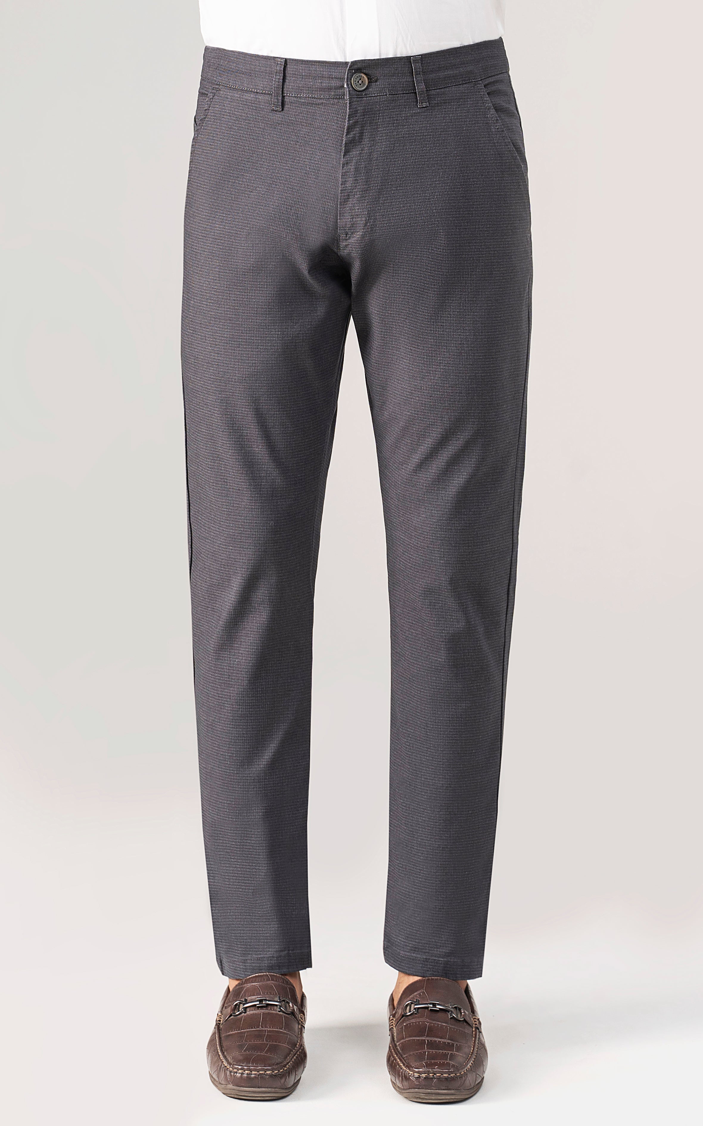 TEXTURED SLIM FIT CASUAL PANT CHARCOAL GREY