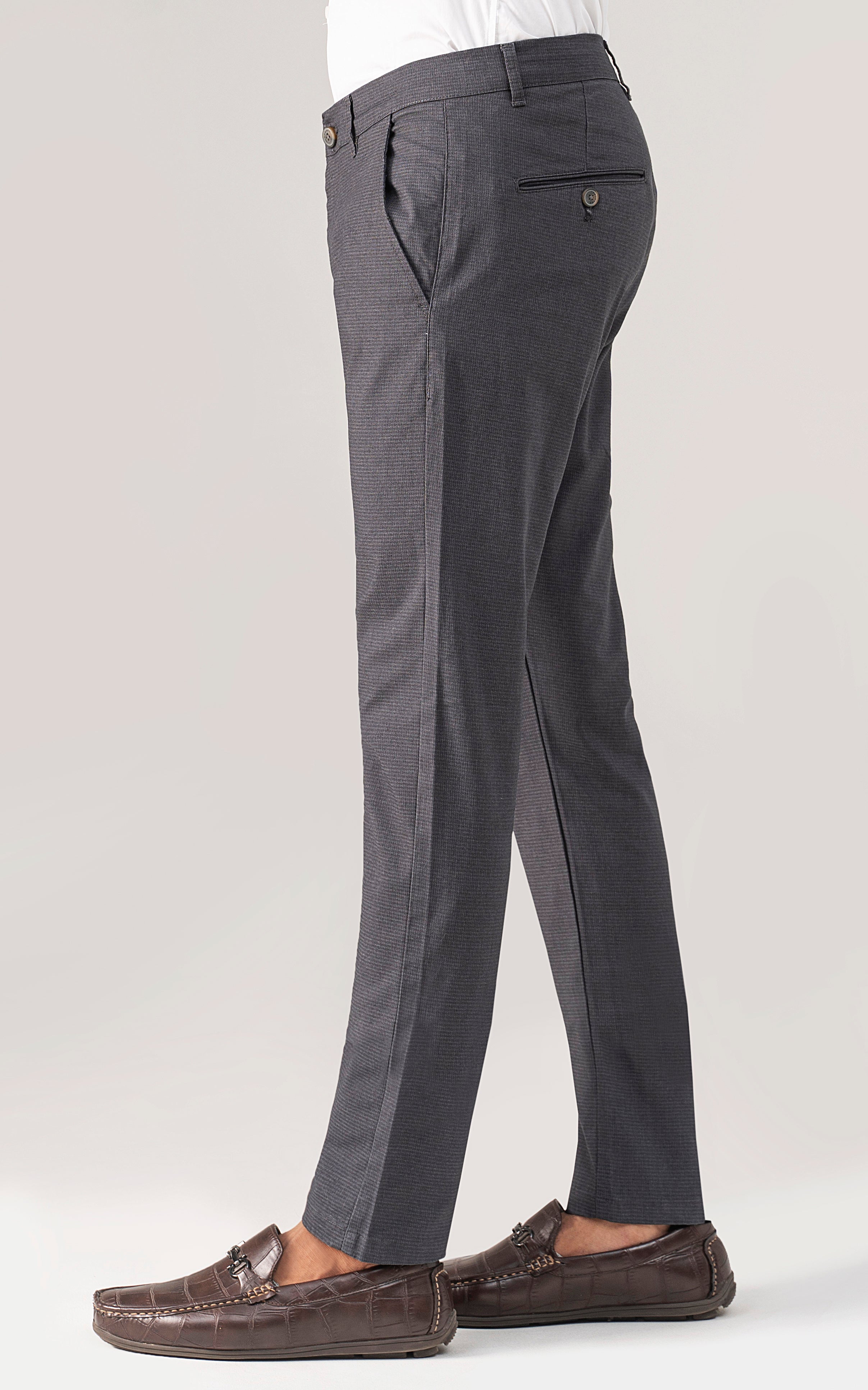 TEXTURED SLIM FIT CASUAL PANT CHARCOAL GREY