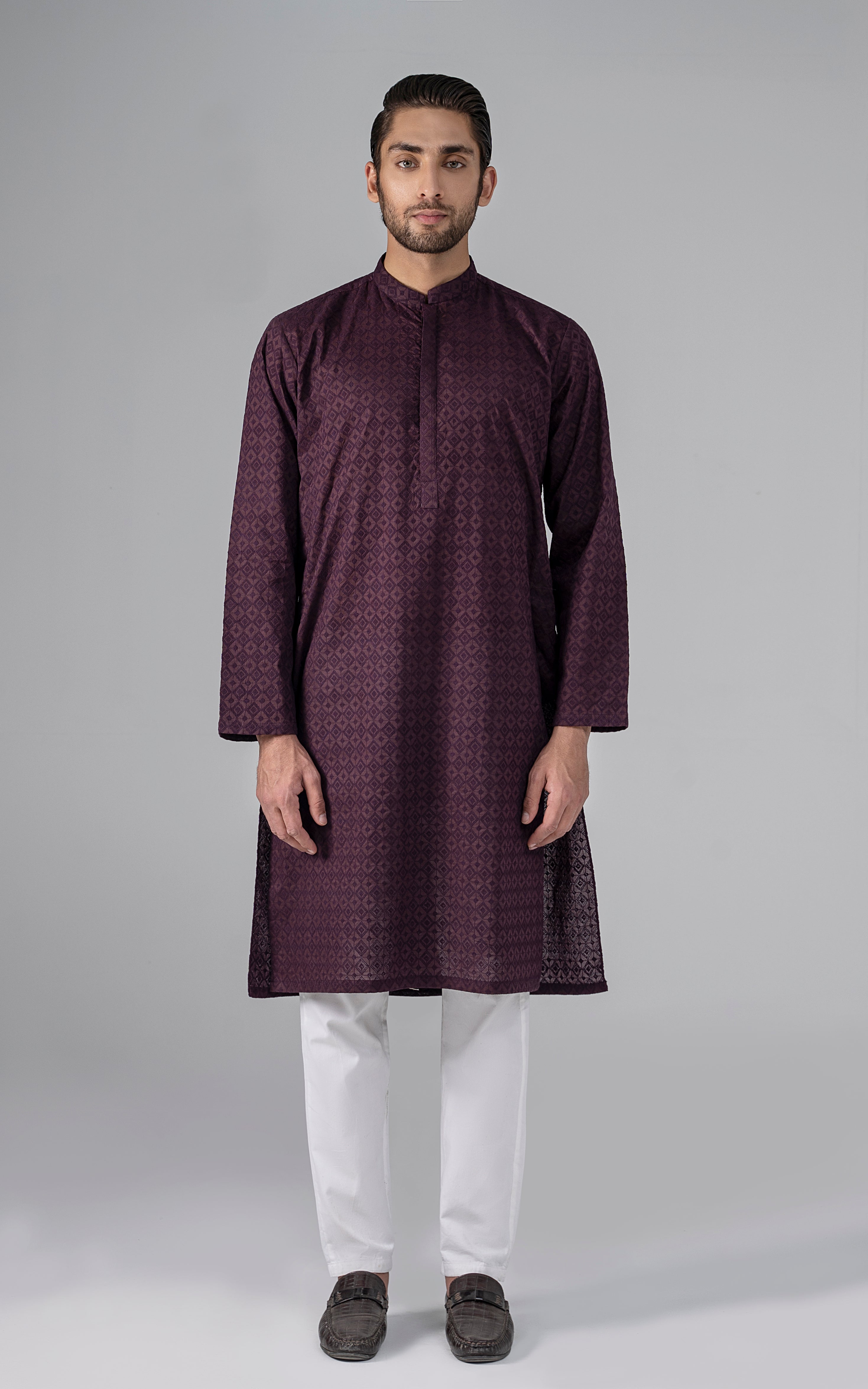 SCHIFFILI EMBROIDERED KURTA- SIGNATURE COLLECTION BURGUNDY