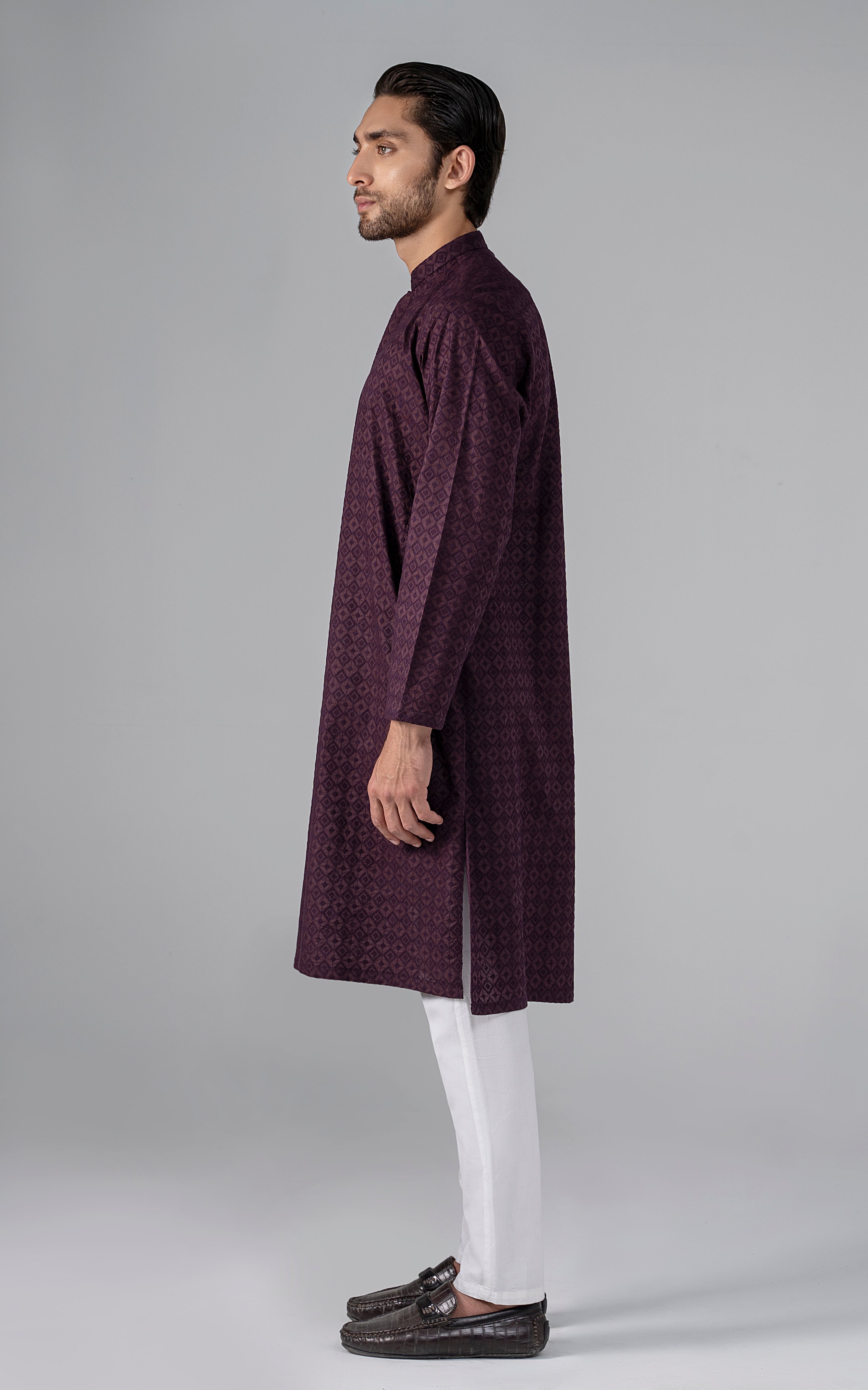 SCHIFFILI EMBROIDERED KURTA- SIGNATURE COLLECTION BURGUNDY