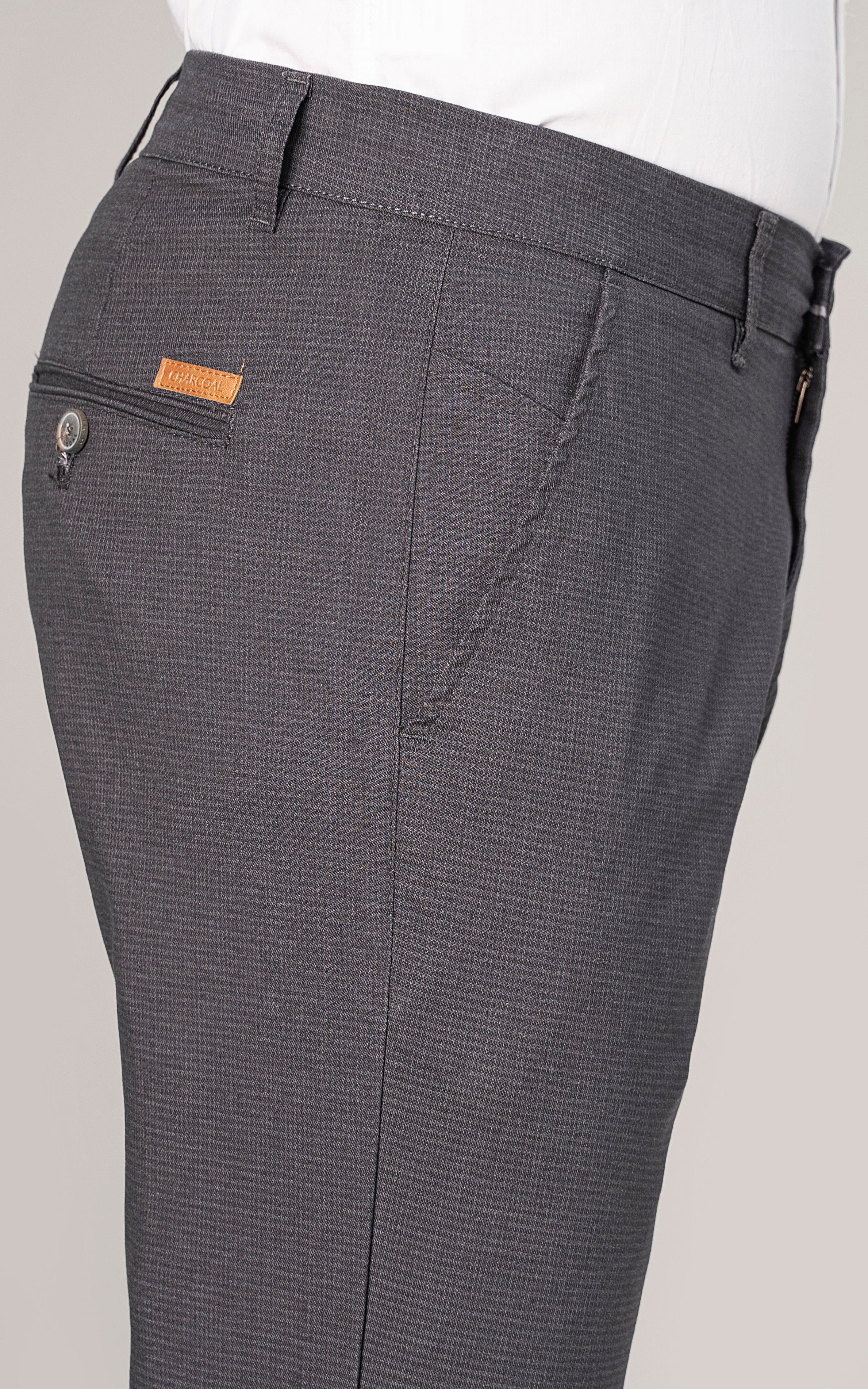 TEXTURED SLIM FIT CASUAL PANT CHARCOAL GREY
