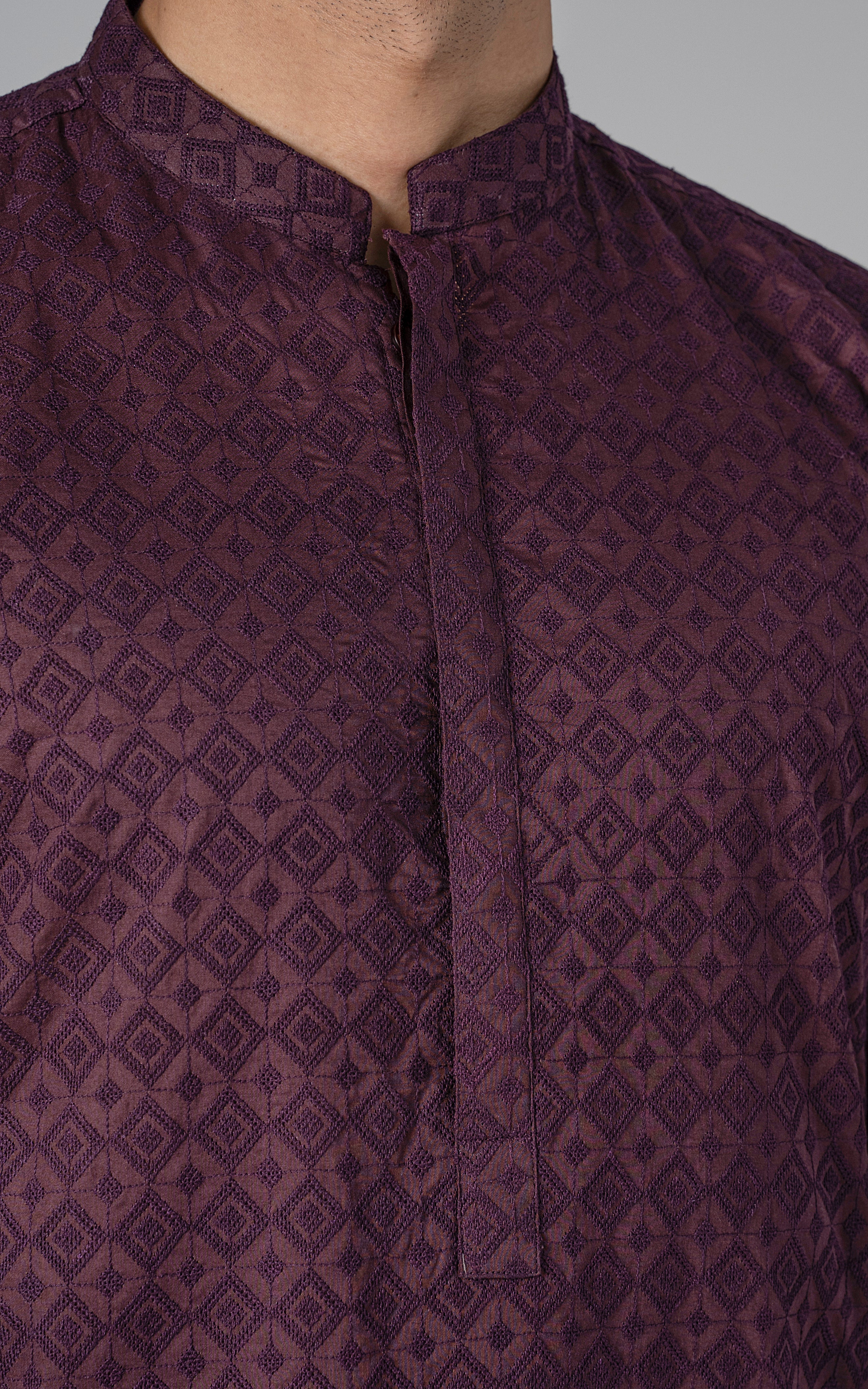 SCHIFFILI EMBROIDERED KURTA- SIGNATURE COLLECTION BURGUNDY