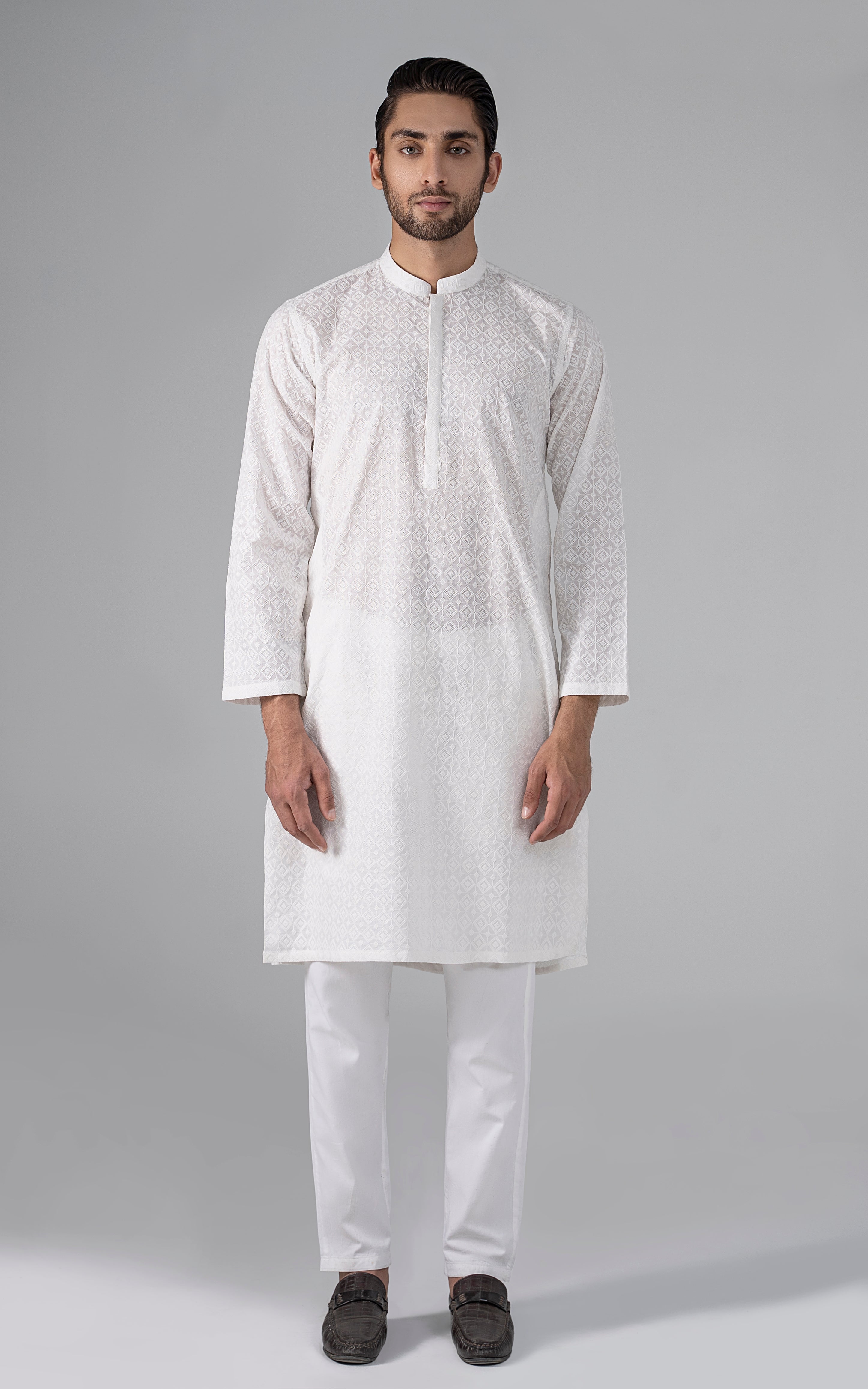 SCHIFFILI EMBROIDERED KURTA- SIGNATURE COLLECTION WHITE