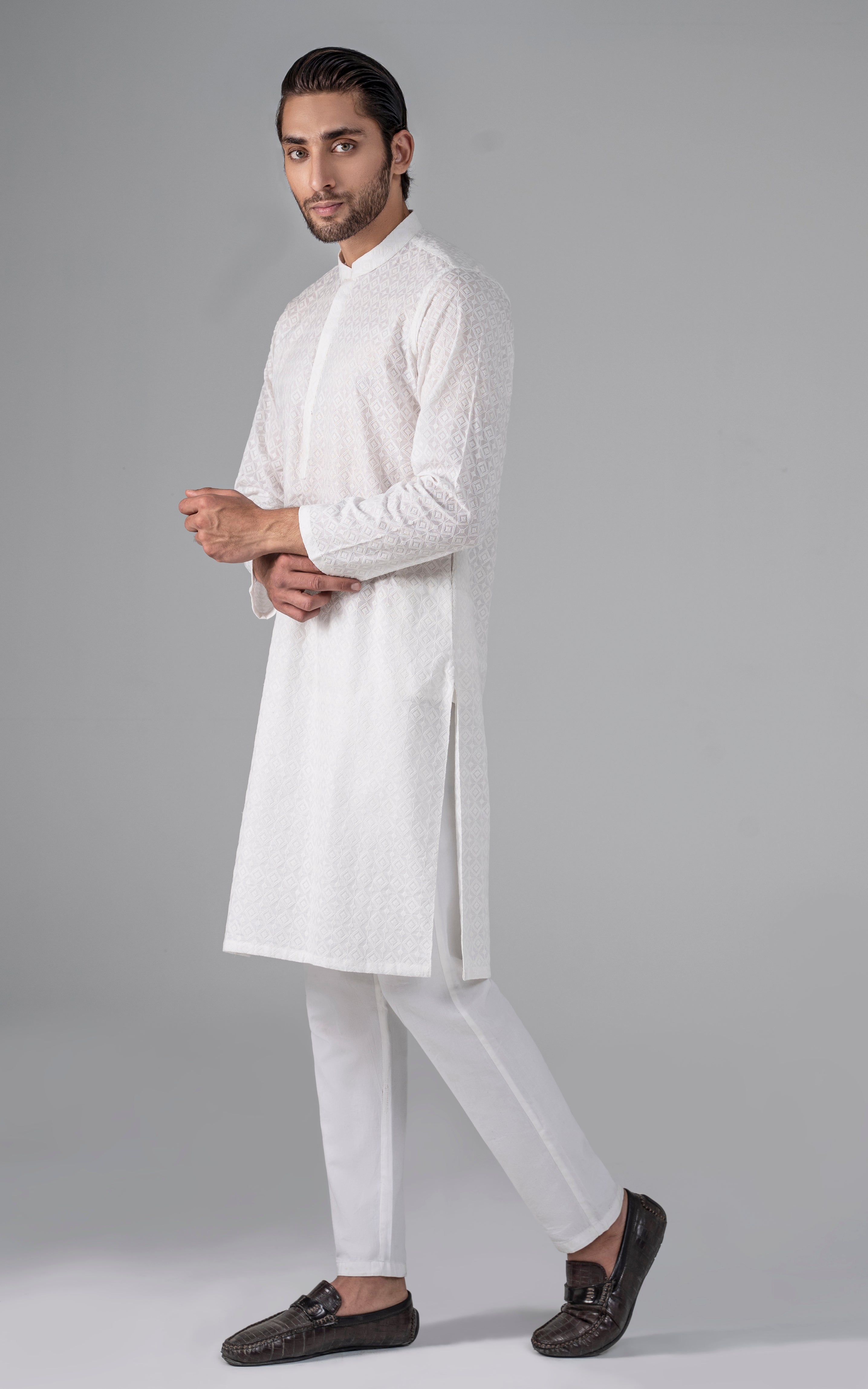 SCHIFFILI EMBROIDERED KURTA- SIGNATURE COLLECTION WHITE