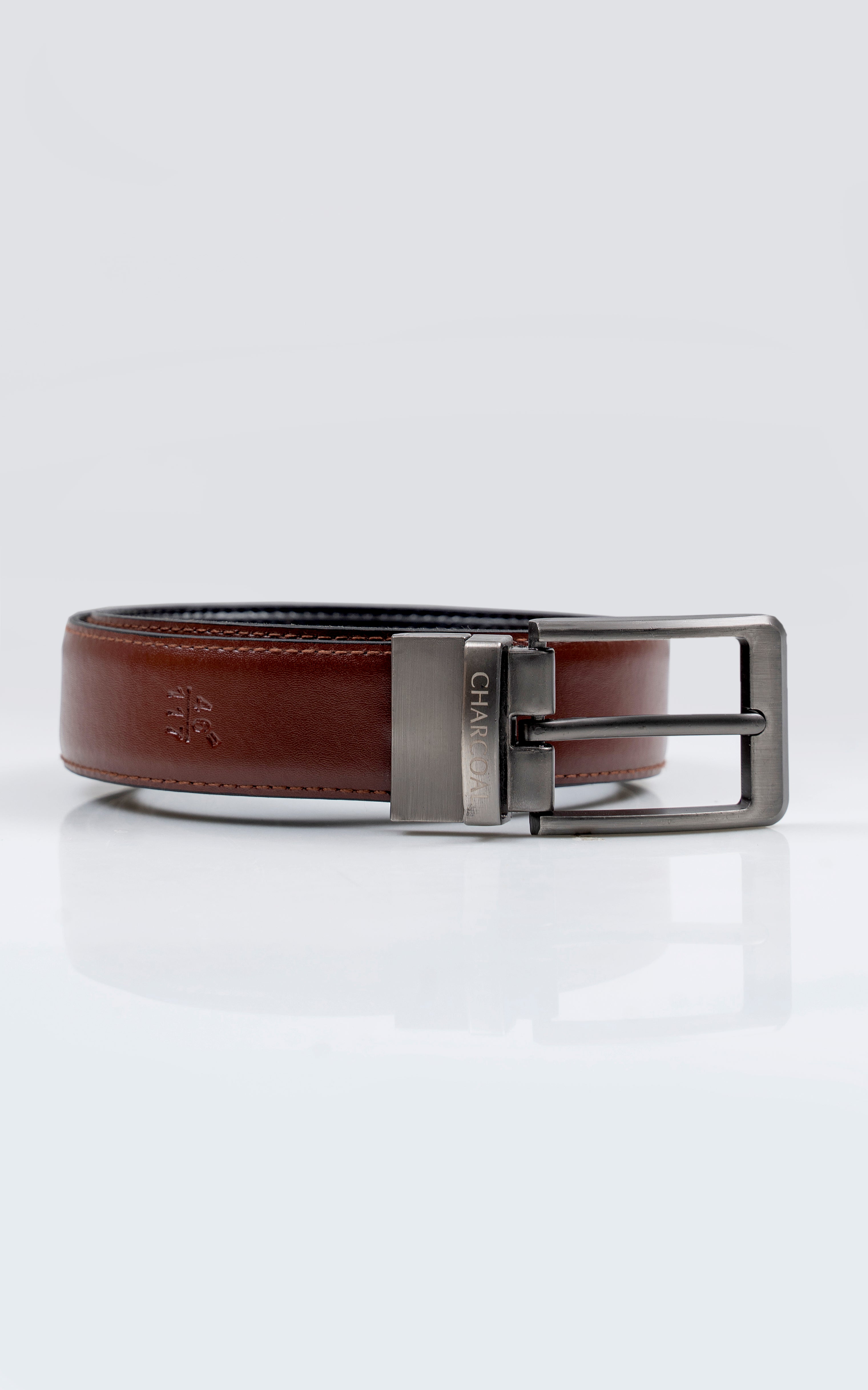 Leather belt, brown with silver-tone buckle and keeper, single-row holes