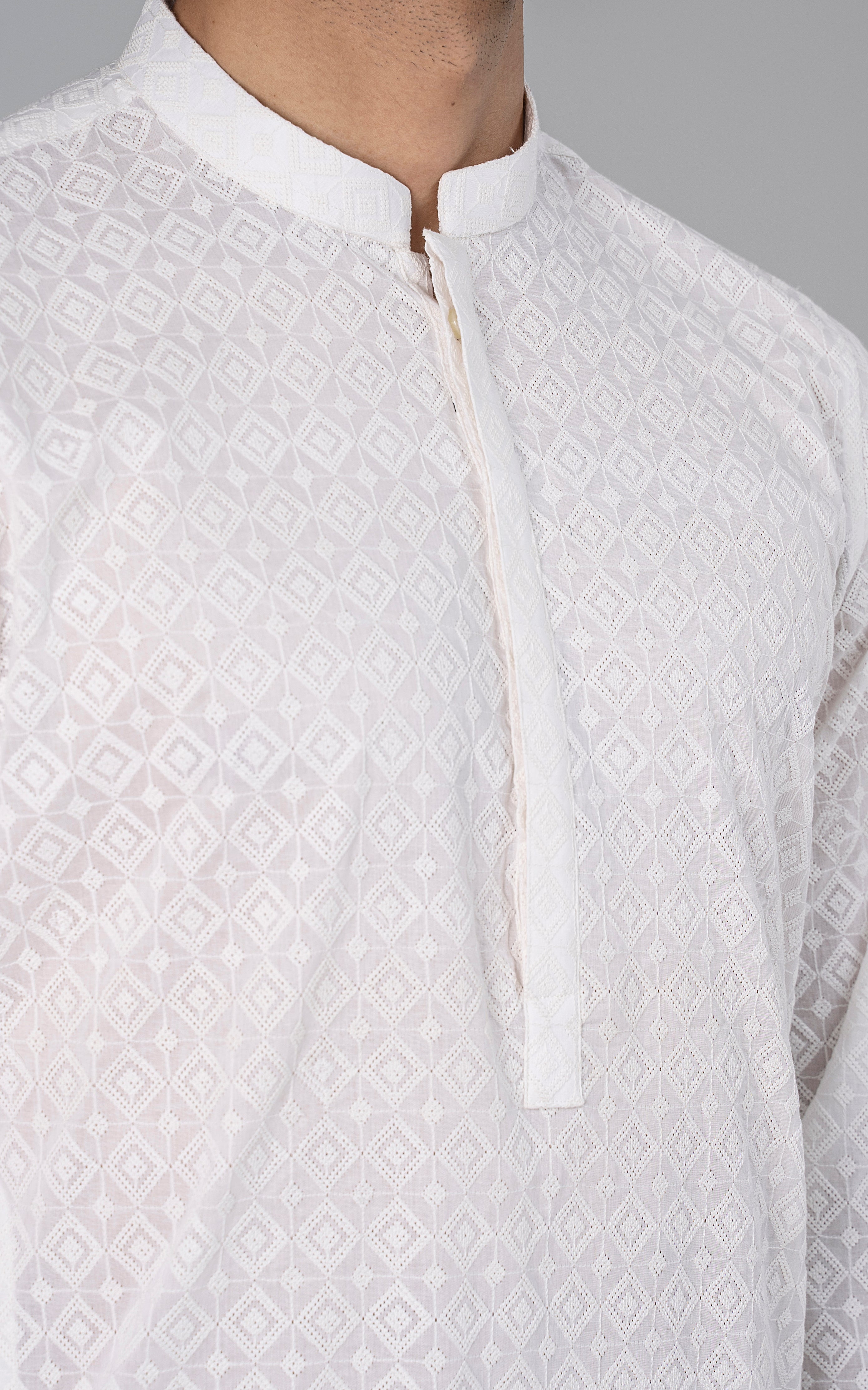 SCHIFFILI EMBROIDERED KURTA- SIGNATURE COLLECTION WHITE