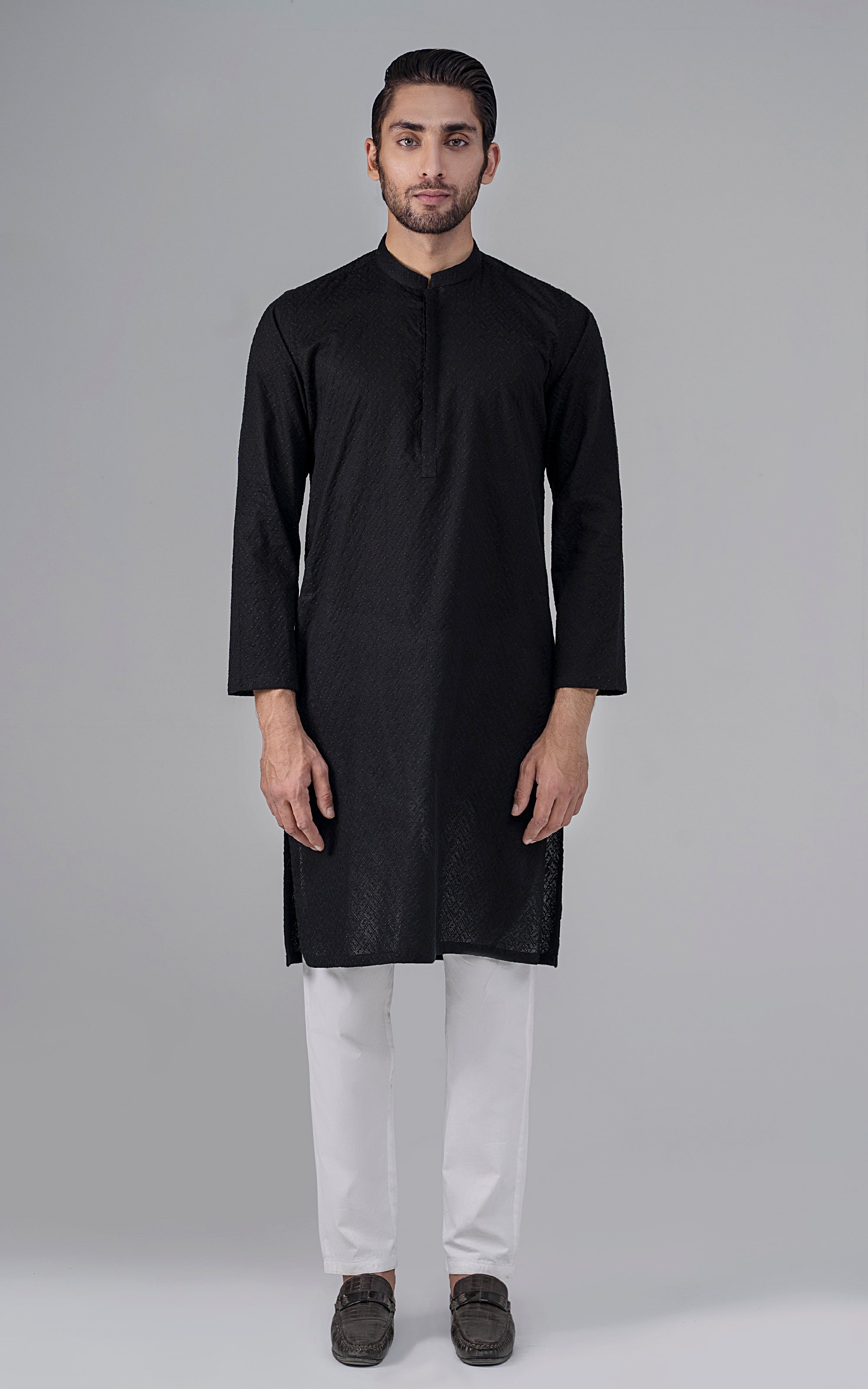 SCHIFFILI EMBROIDERED KURTA- SIGNATURE COLLECTION BLACK