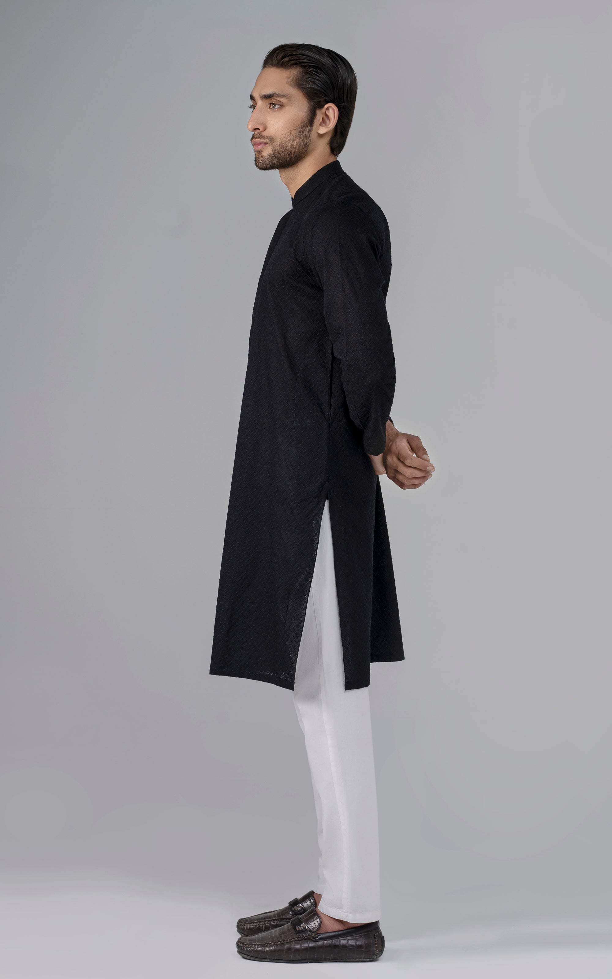 SCHIFFILI EMBROIDERED KURTA- SIGNATURE COLLECTION BLACK