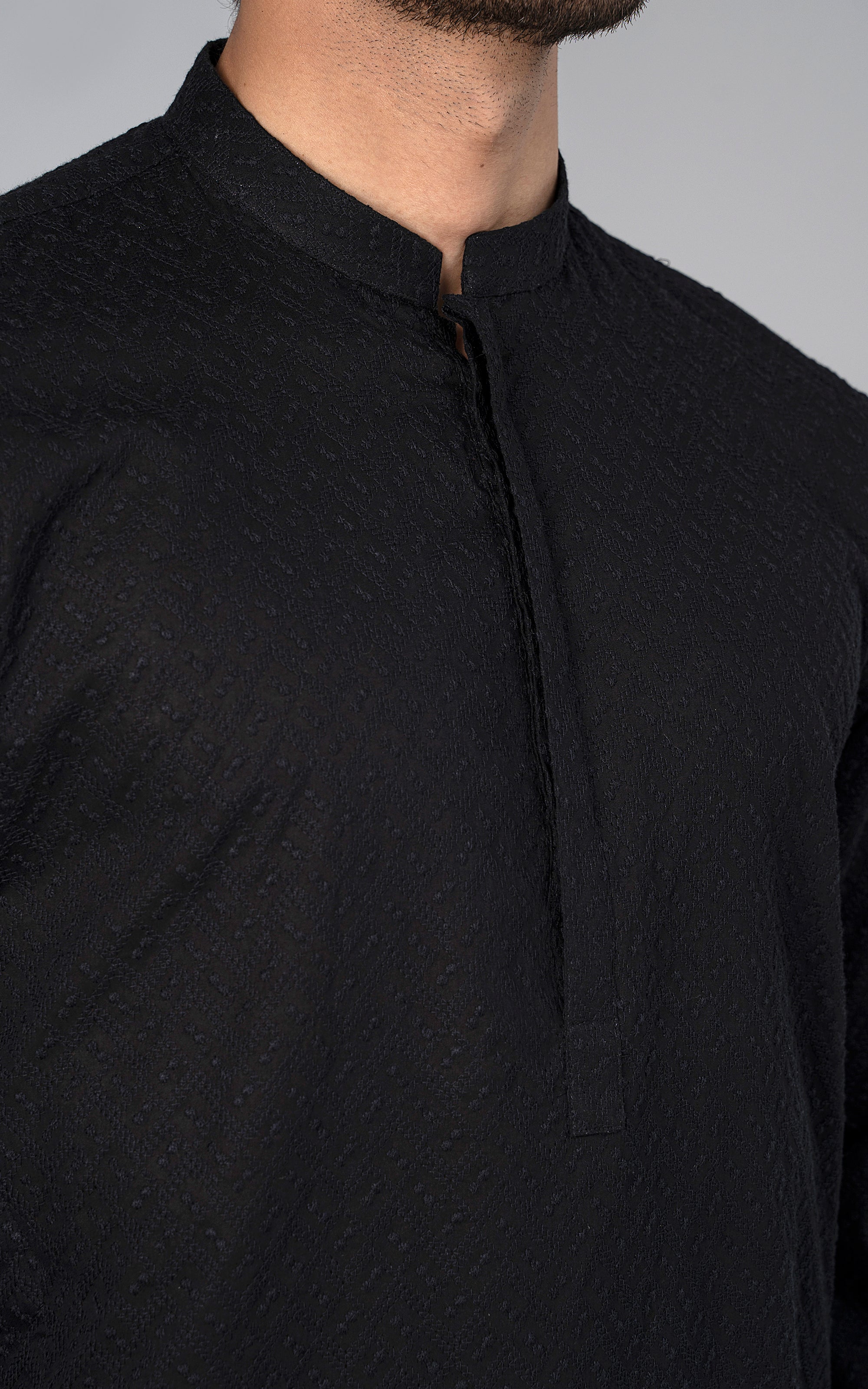 SCHIFFILI EMBROIDERED KURTA- SIGNATURE COLLECTION BLACK