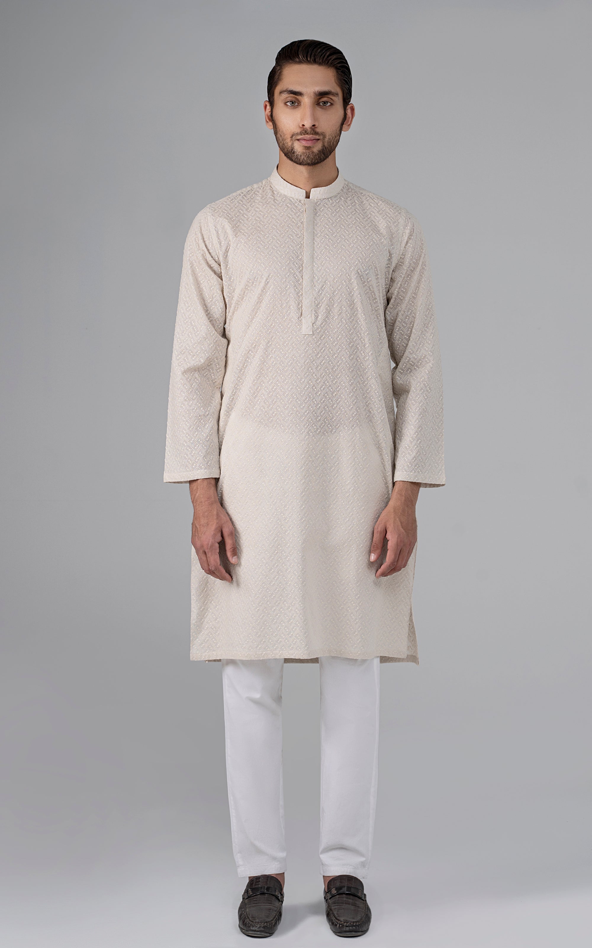SCHIFFILI EMBROIDERED KURTA- SIGNATURE COLLECTION CREAM