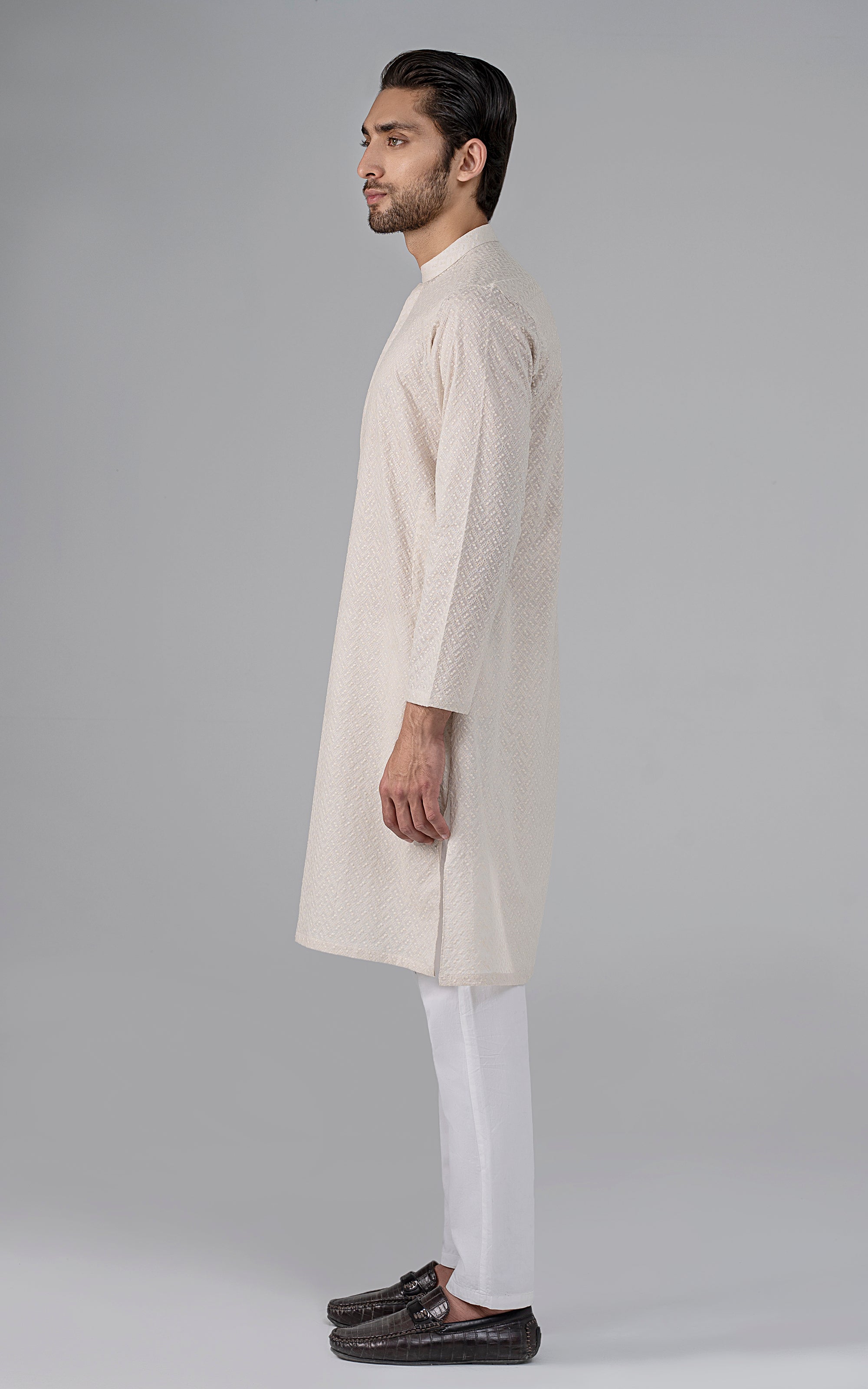 SCHIFFILI EMBROIDERED KURTA- SIGNATURE COLLECTION CREAM