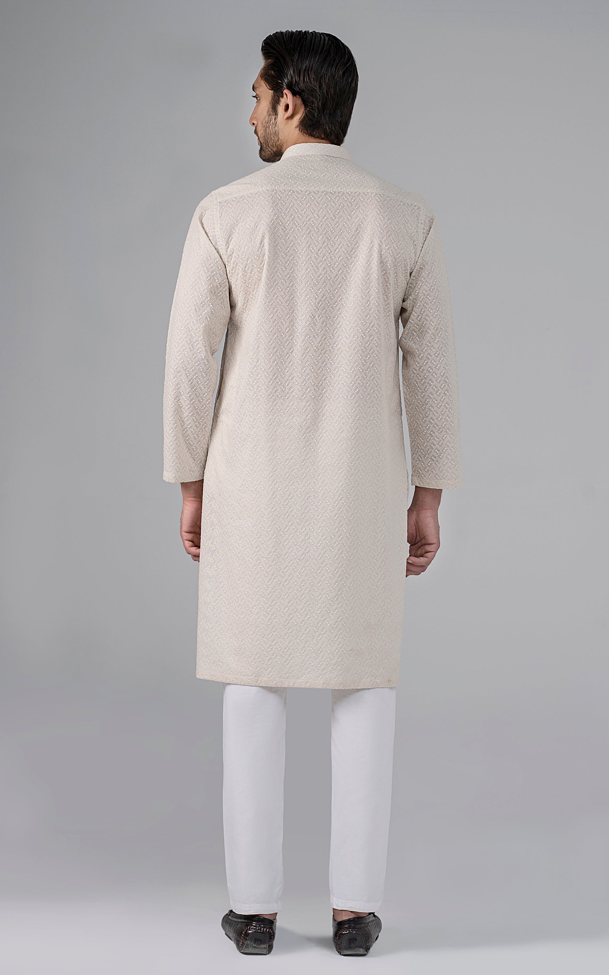 SCHIFFILI EMBROIDERED KURTA- SIGNATURE COLLECTION CREAM