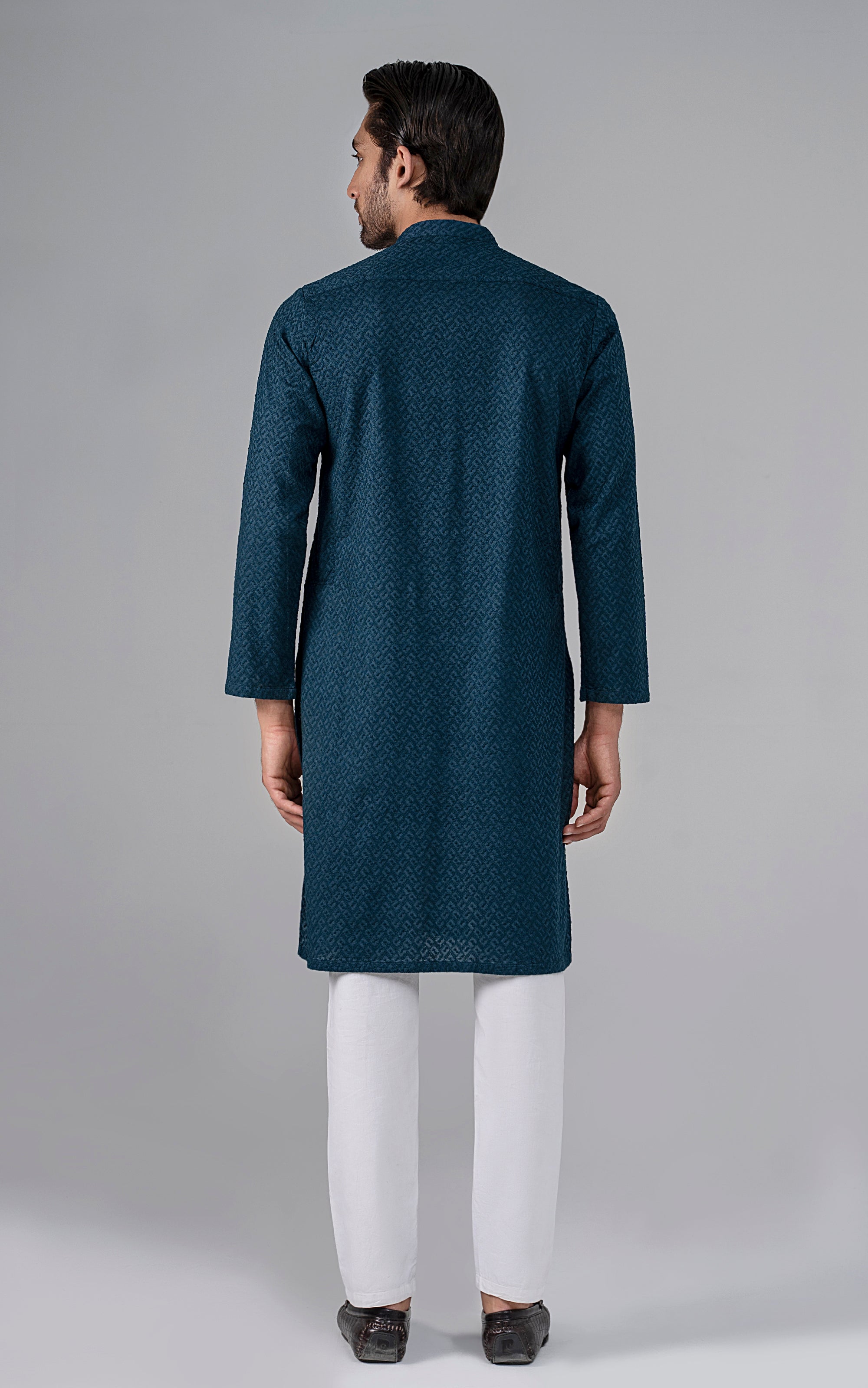 SCHIFFILI EMBROIDERED KURTA- SIGNATURE COLLECTION TEAL BLUE