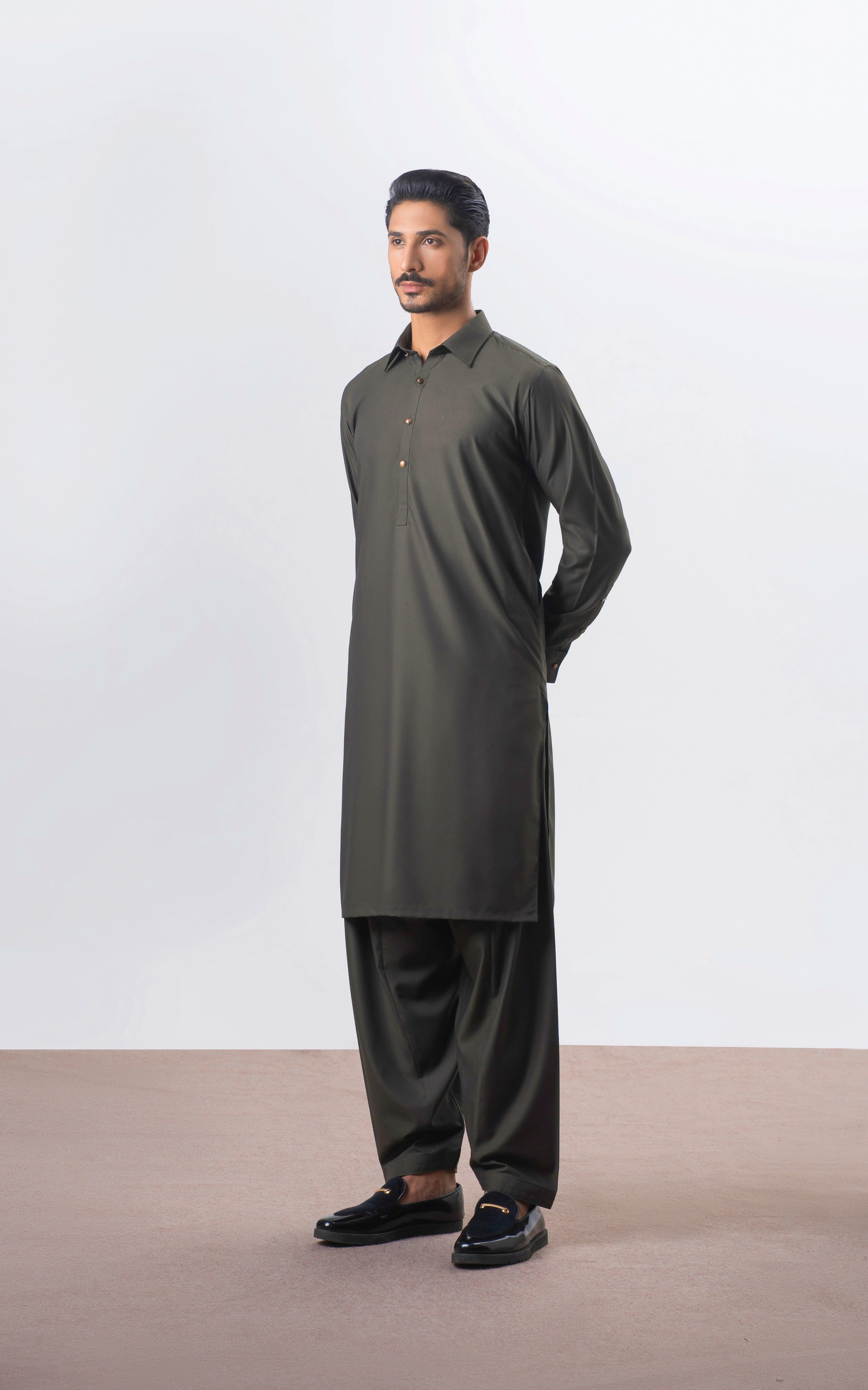 TWILL BLENDED KAMEEZ SHALWAR | SIGNATURE COLLECTION OLIVE