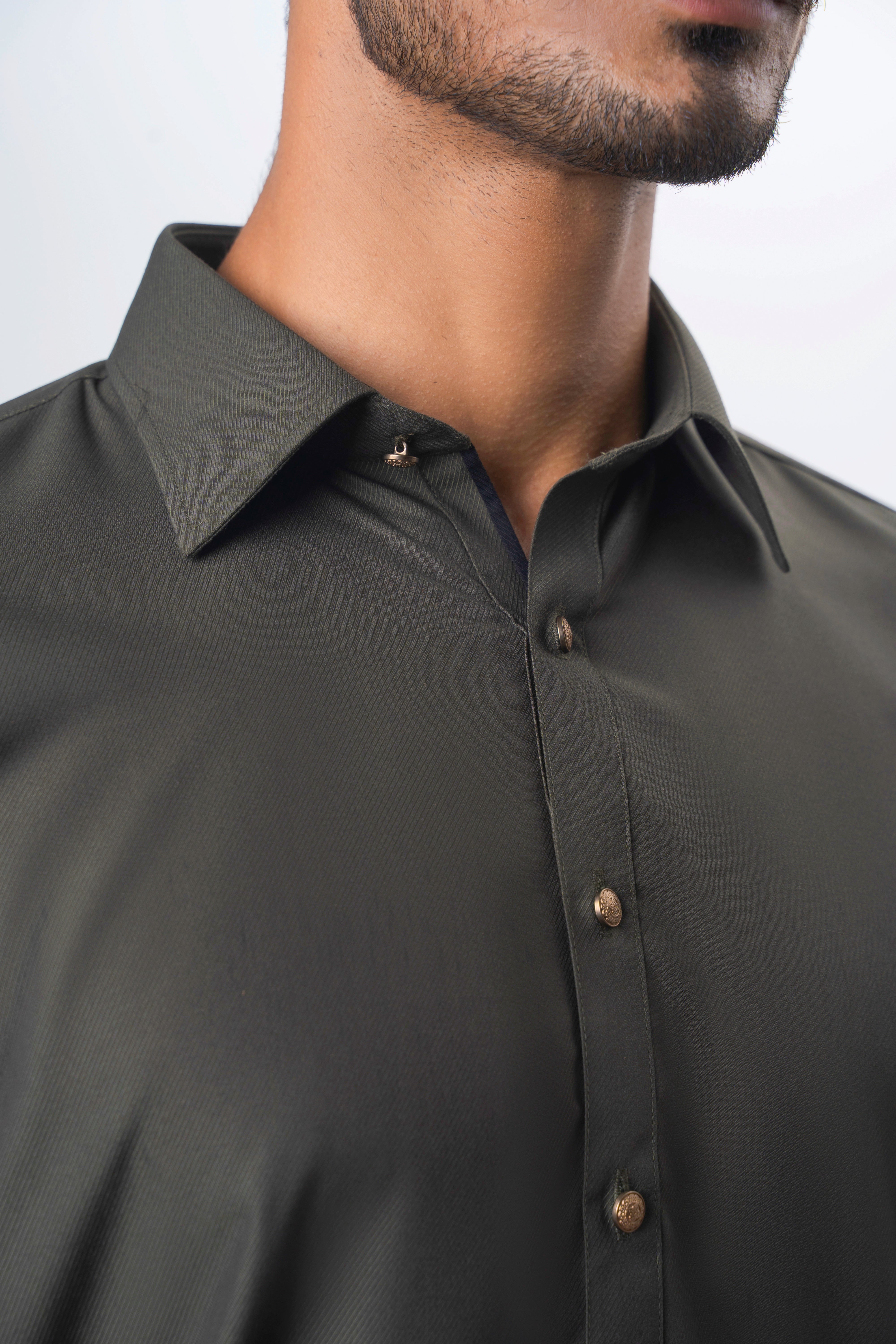 TWILL BLENDED KAMEEZ SHALWAR | SIGNATURE COLLECTION OLIVE