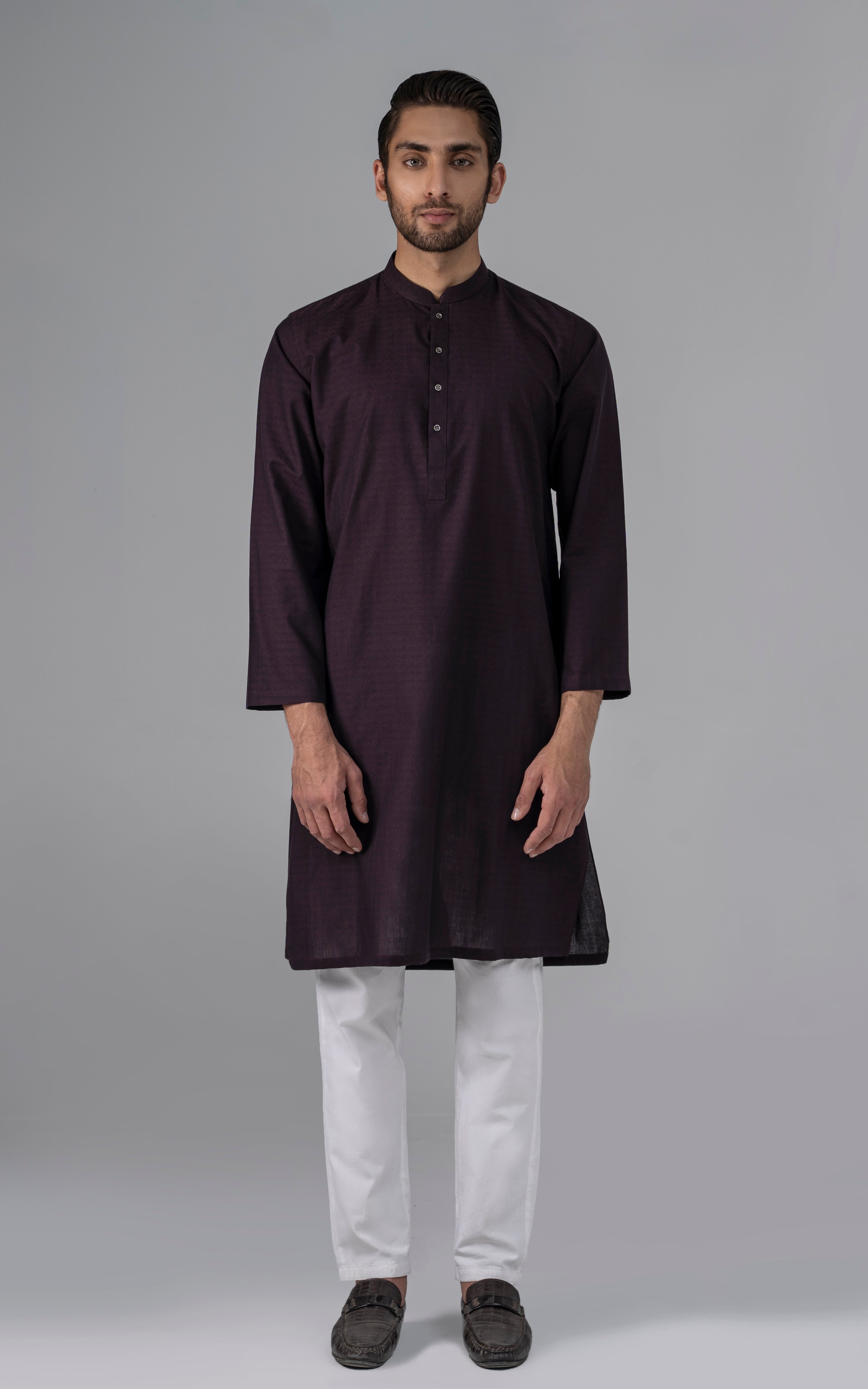 JACQUARD YARN DYED KURTA - PREMIUM COLLECTION BURGUNDY