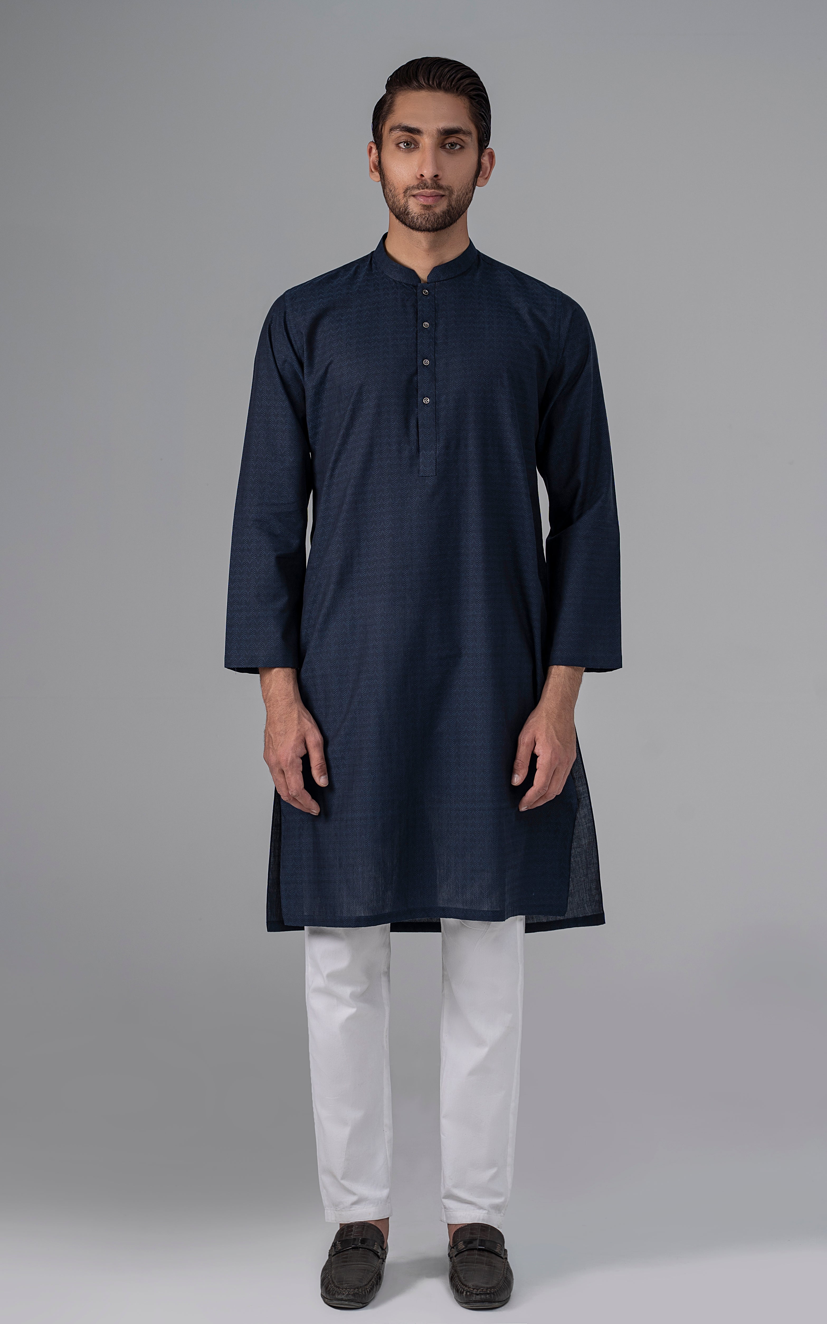 JACQUARD YARN DYED KURTA - PREMIUM COLLECTION NAVY