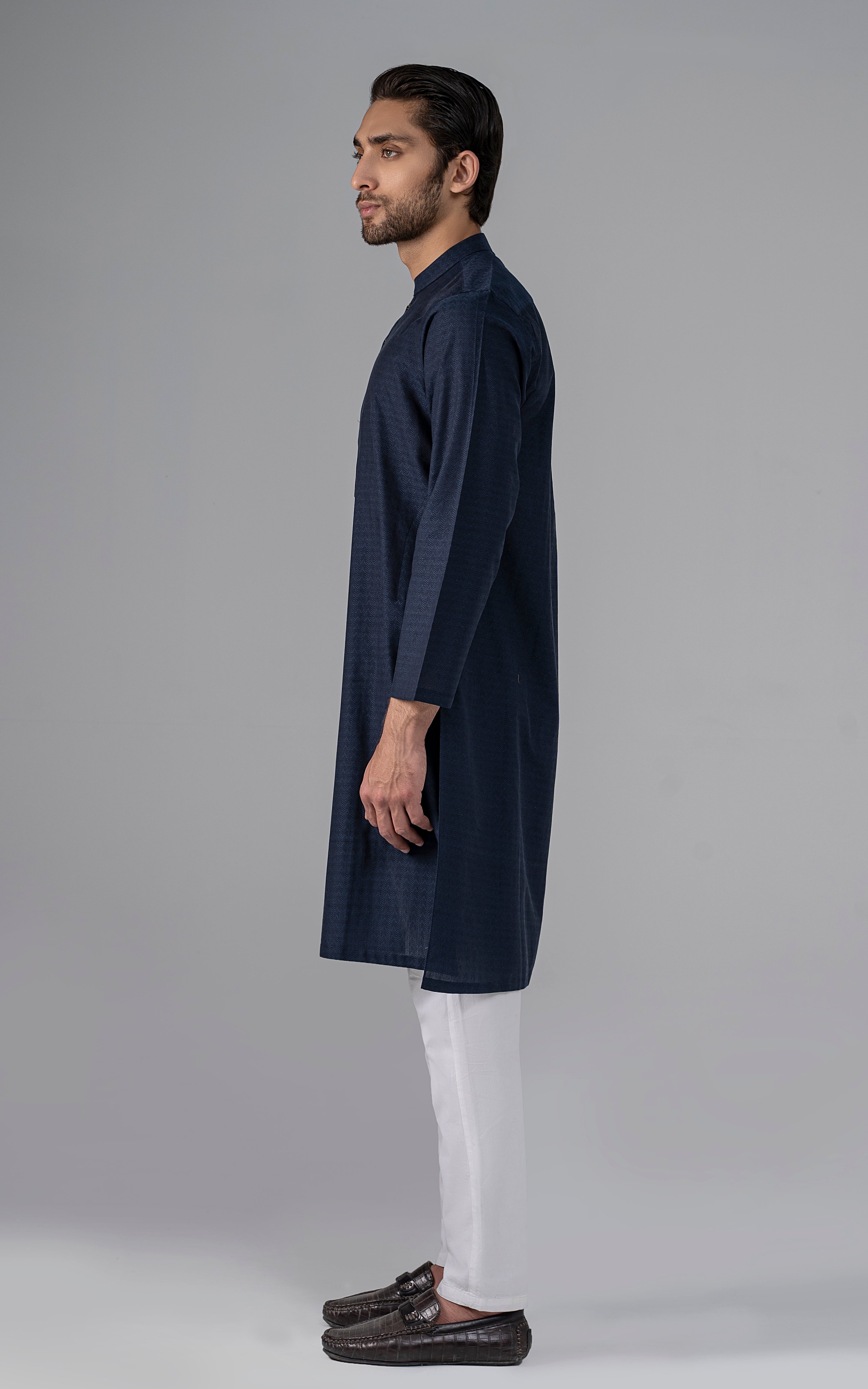 JACQUARD YARN DYED KURTA - PREMIUM COLLECTION NAVY