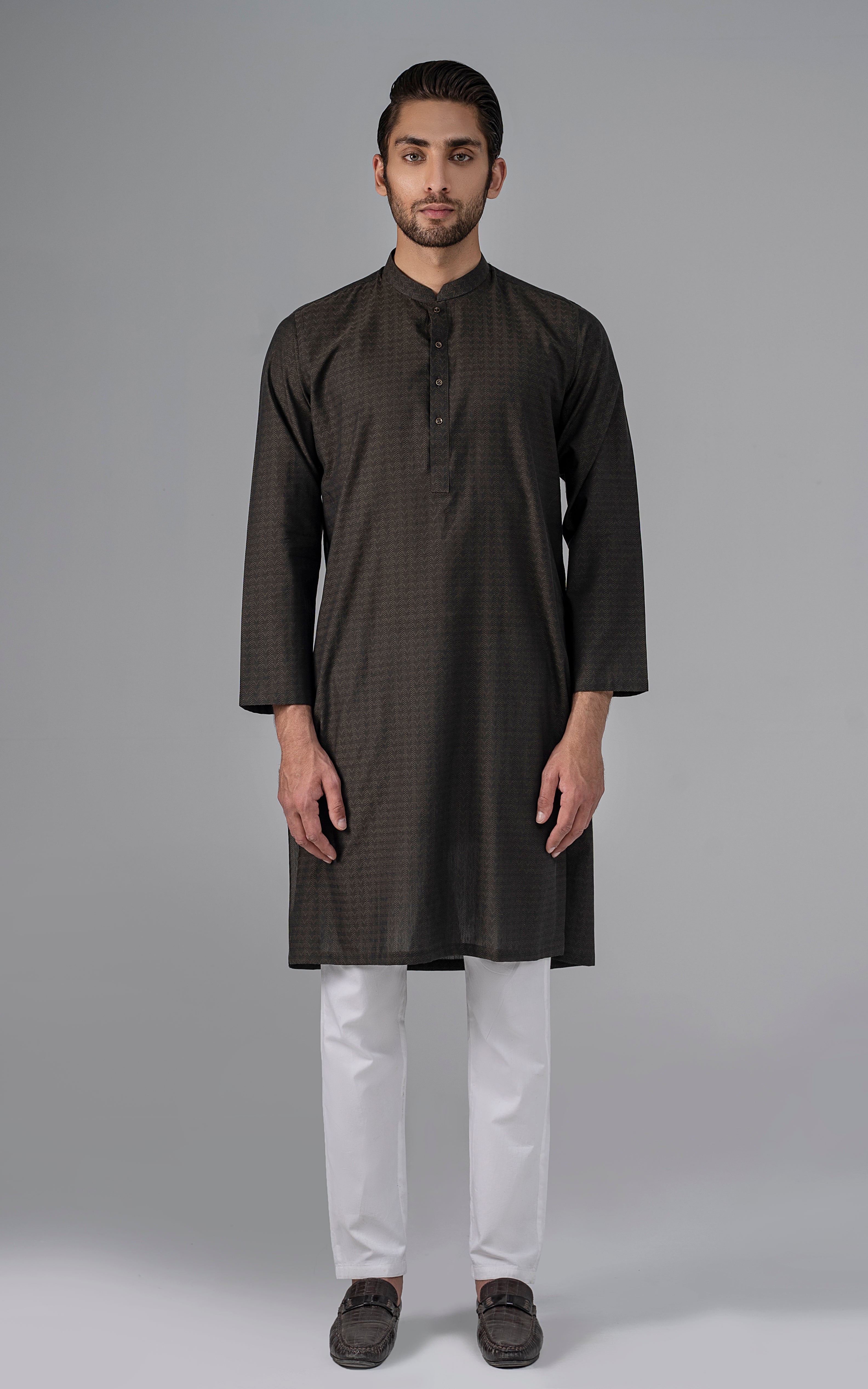 JACQUARD YARN DYED KURTA - PREMIUM COLLECTION OLIVE