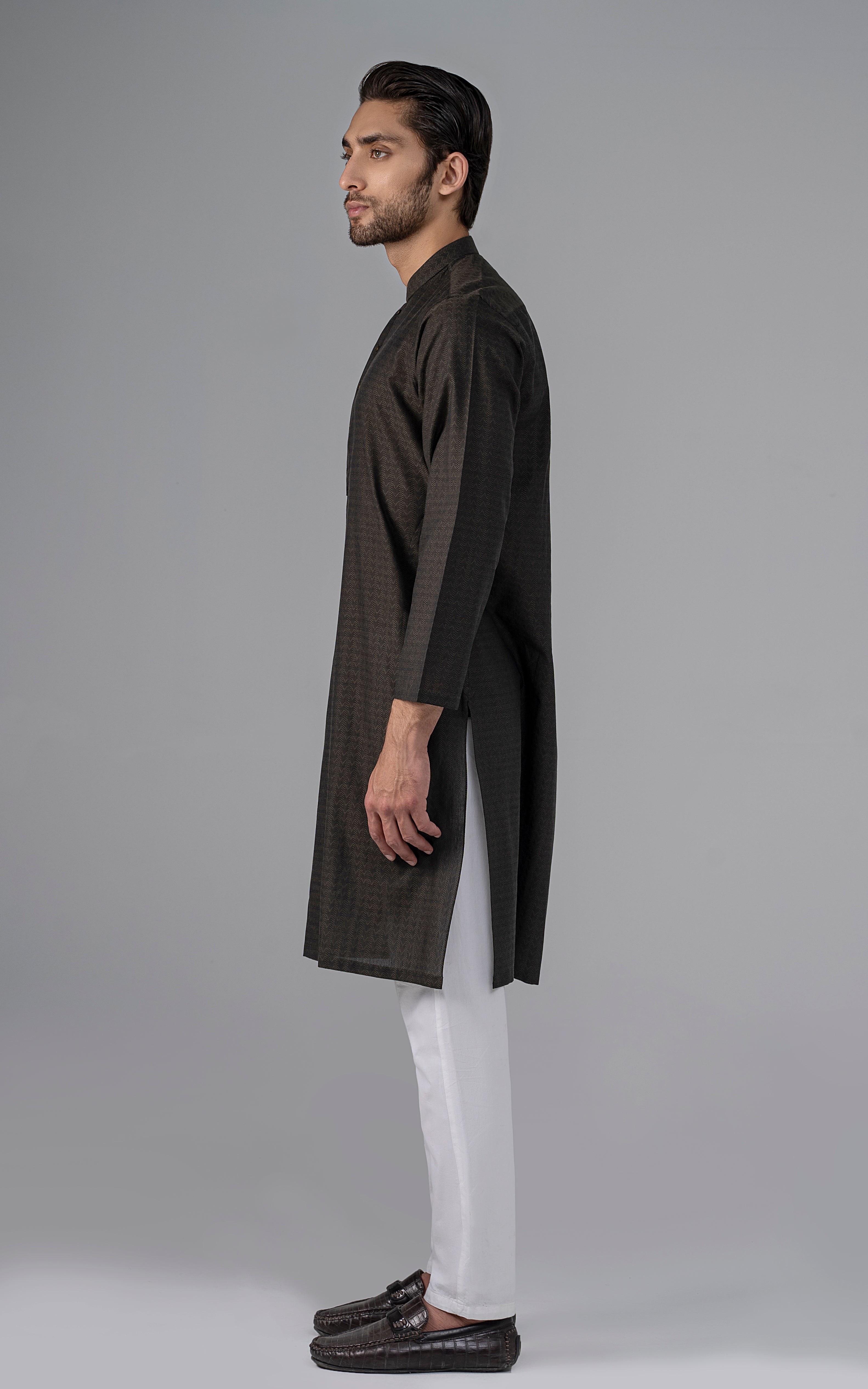 JACQUARD YARN DYED KURTA - PREMIUM COLLECTION OLIVE