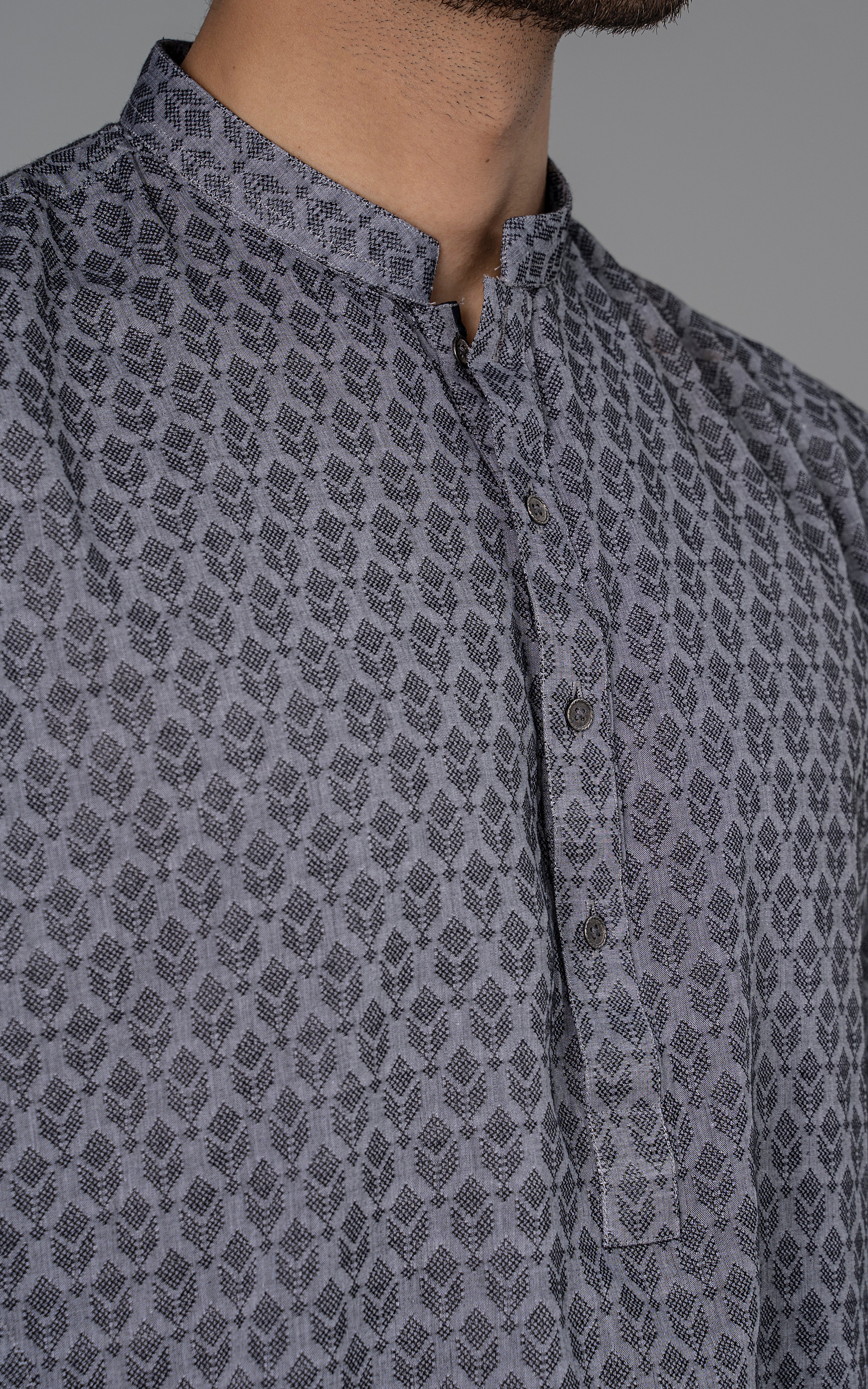 JACQUARD YARN DYED KURTA - PREMIUM COLLECTION BLACK