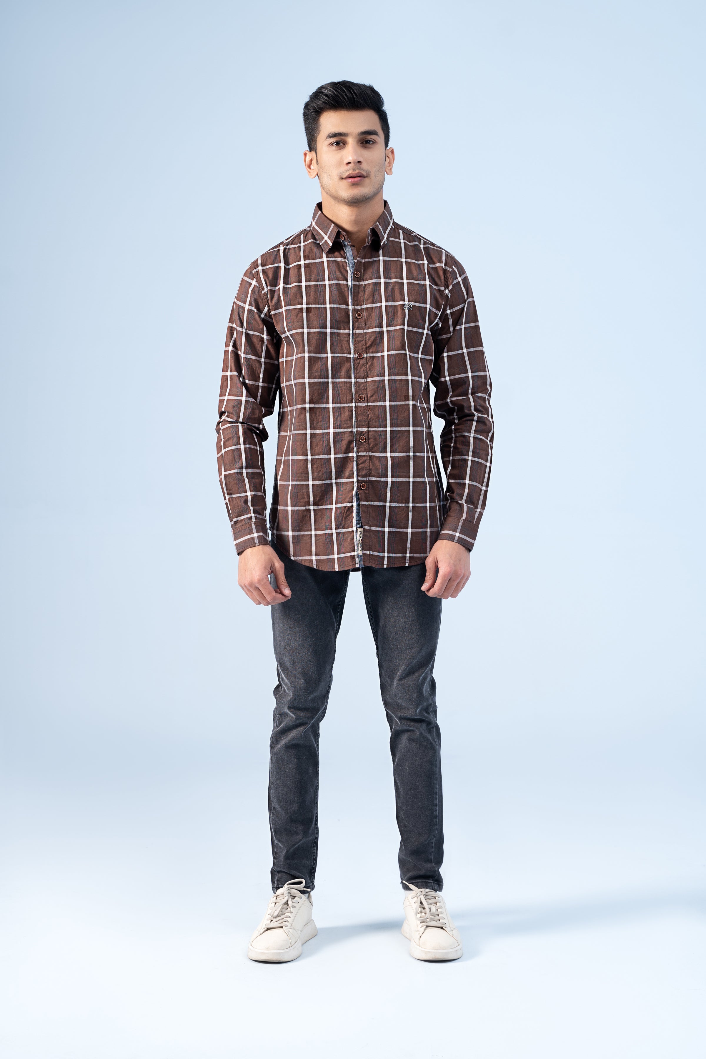 CASUAL SHIRT BROWN GREY - Charcoal Clothing