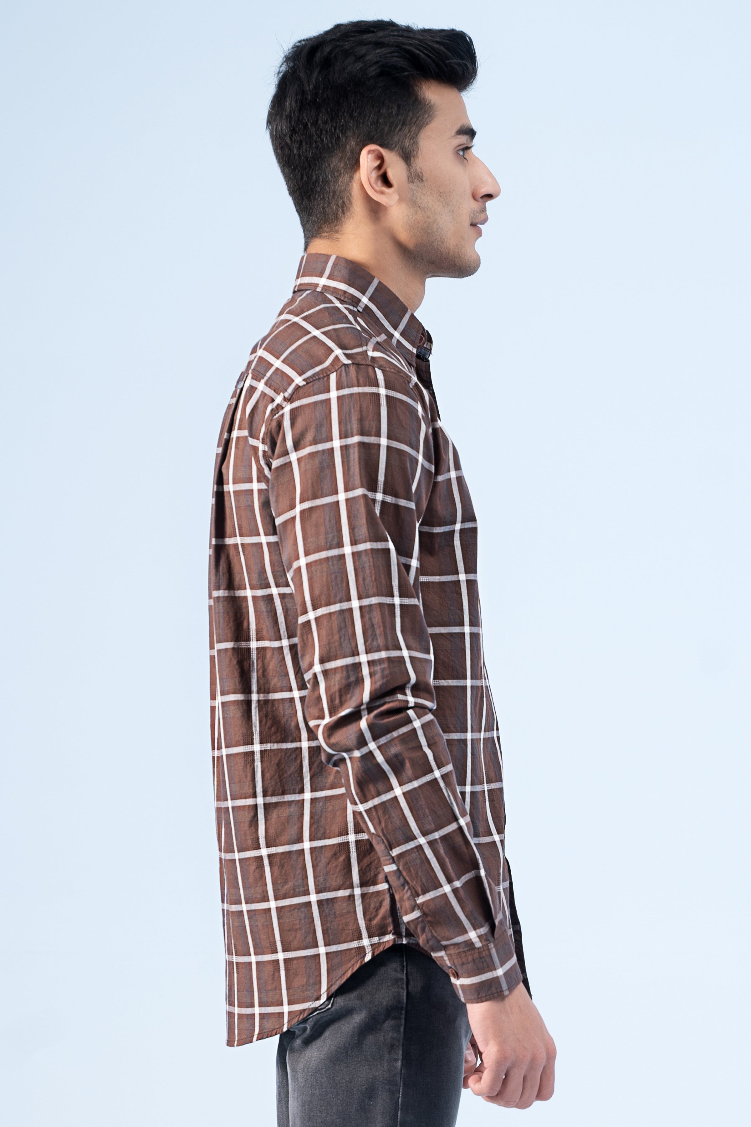 CASUAL SHIRT BROWN GREY - Charcoal Clothing