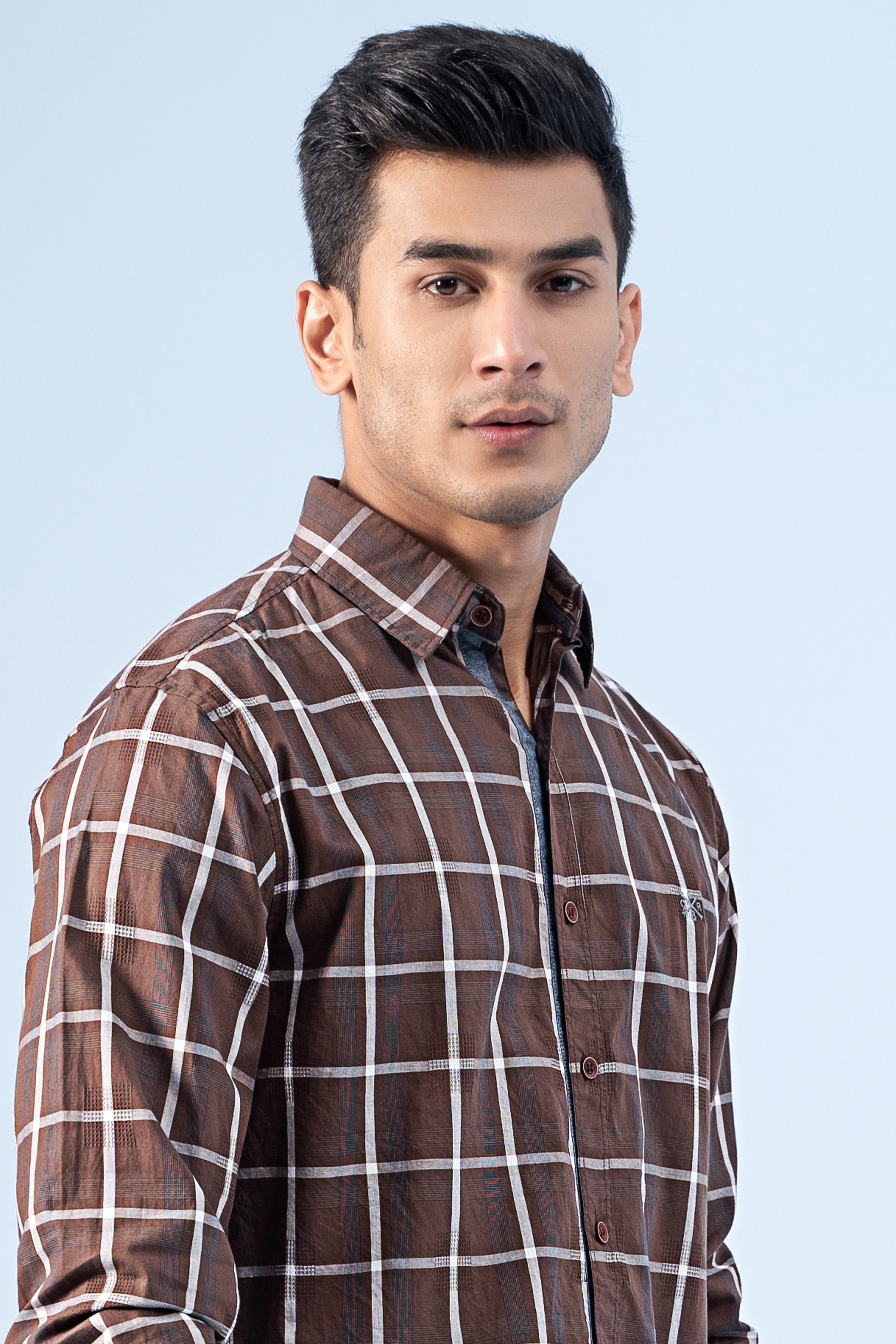 CASUAL SHIRT BROWN GREY - Charcoal Clothing