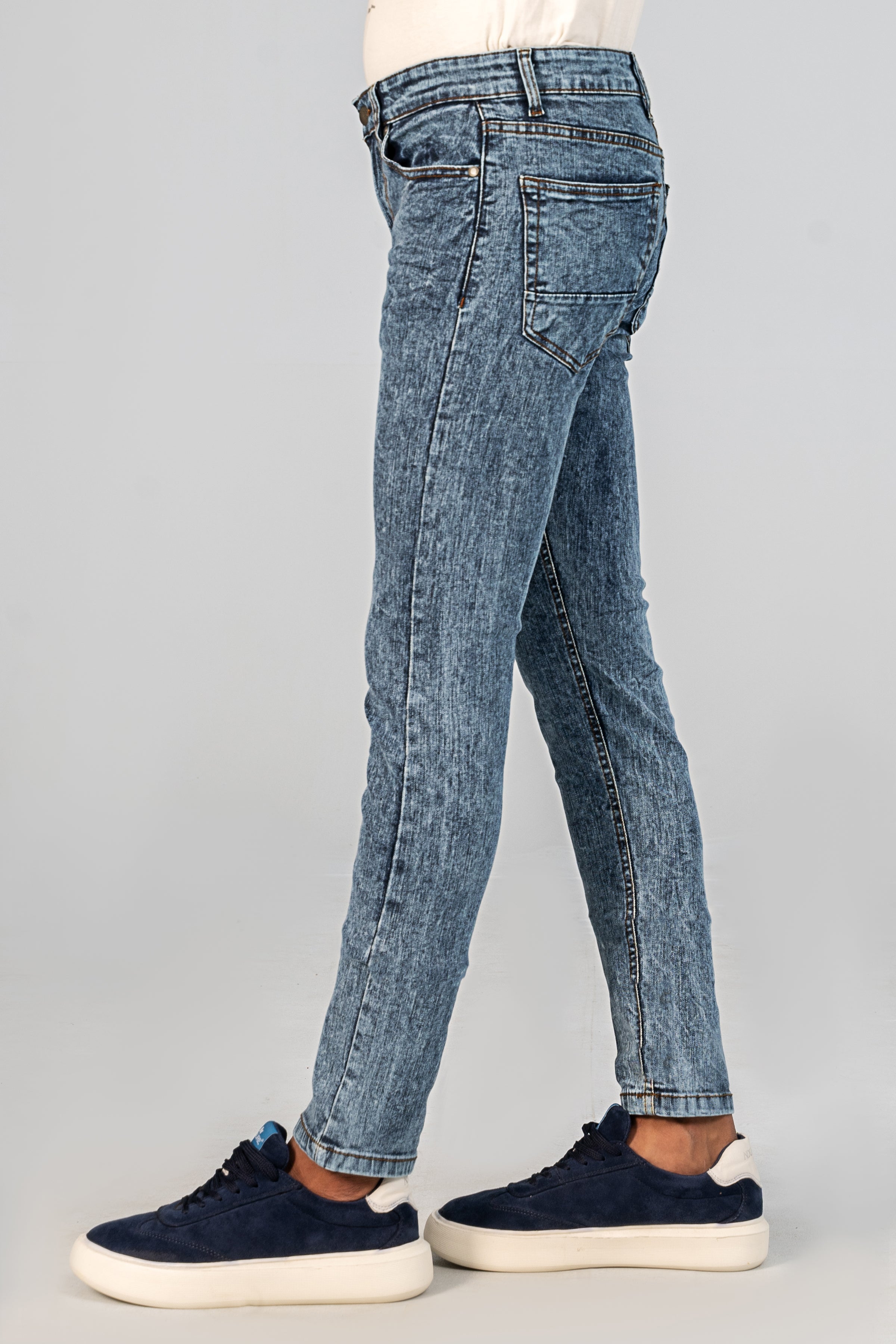 SLIM LEG DENIM JEANS MID BLUE RANDOM WASH - Charcoal Clothing