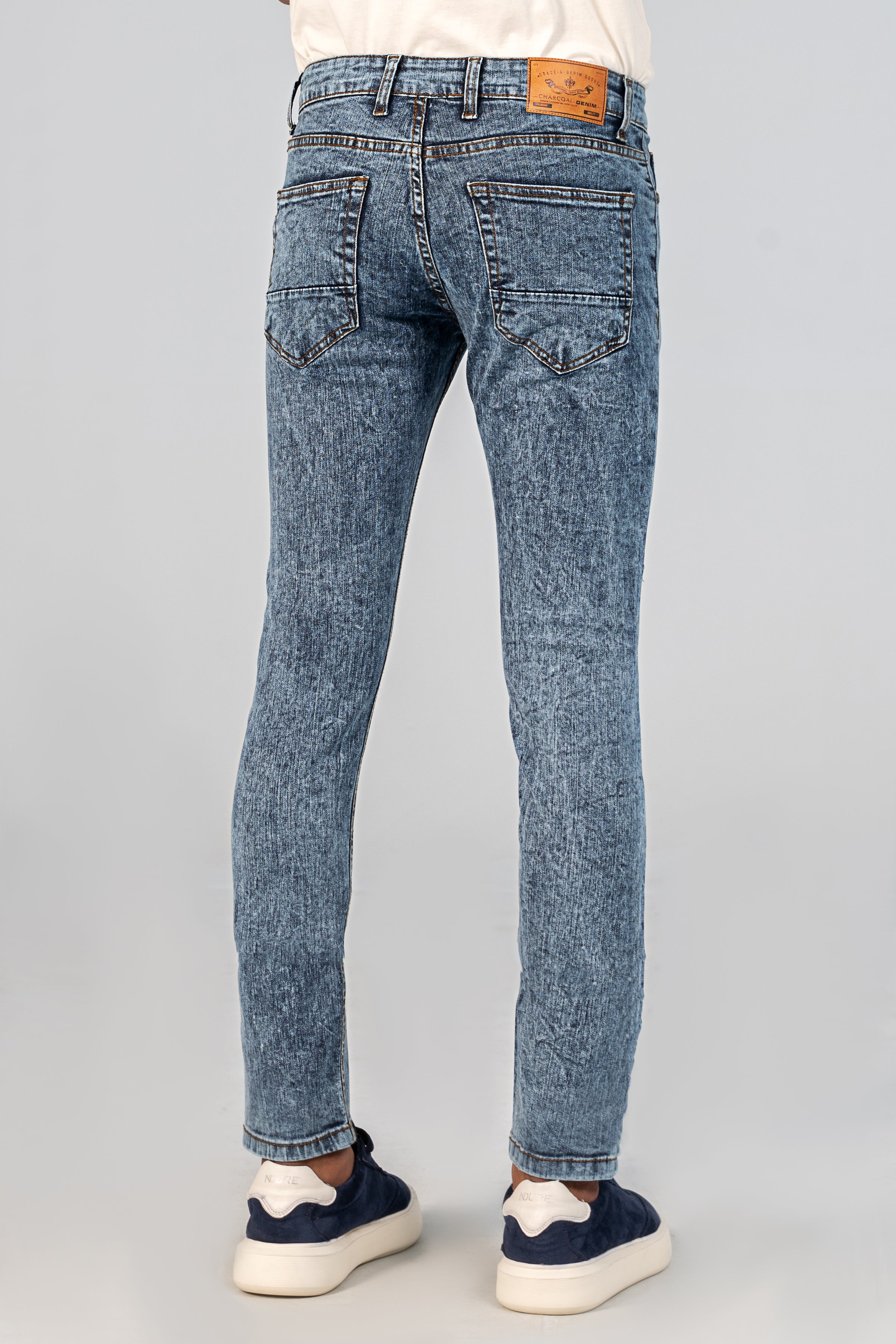 SLIM LEG DENIM JEANS MID BLUE RANDOM WASH - Charcoal Clothing