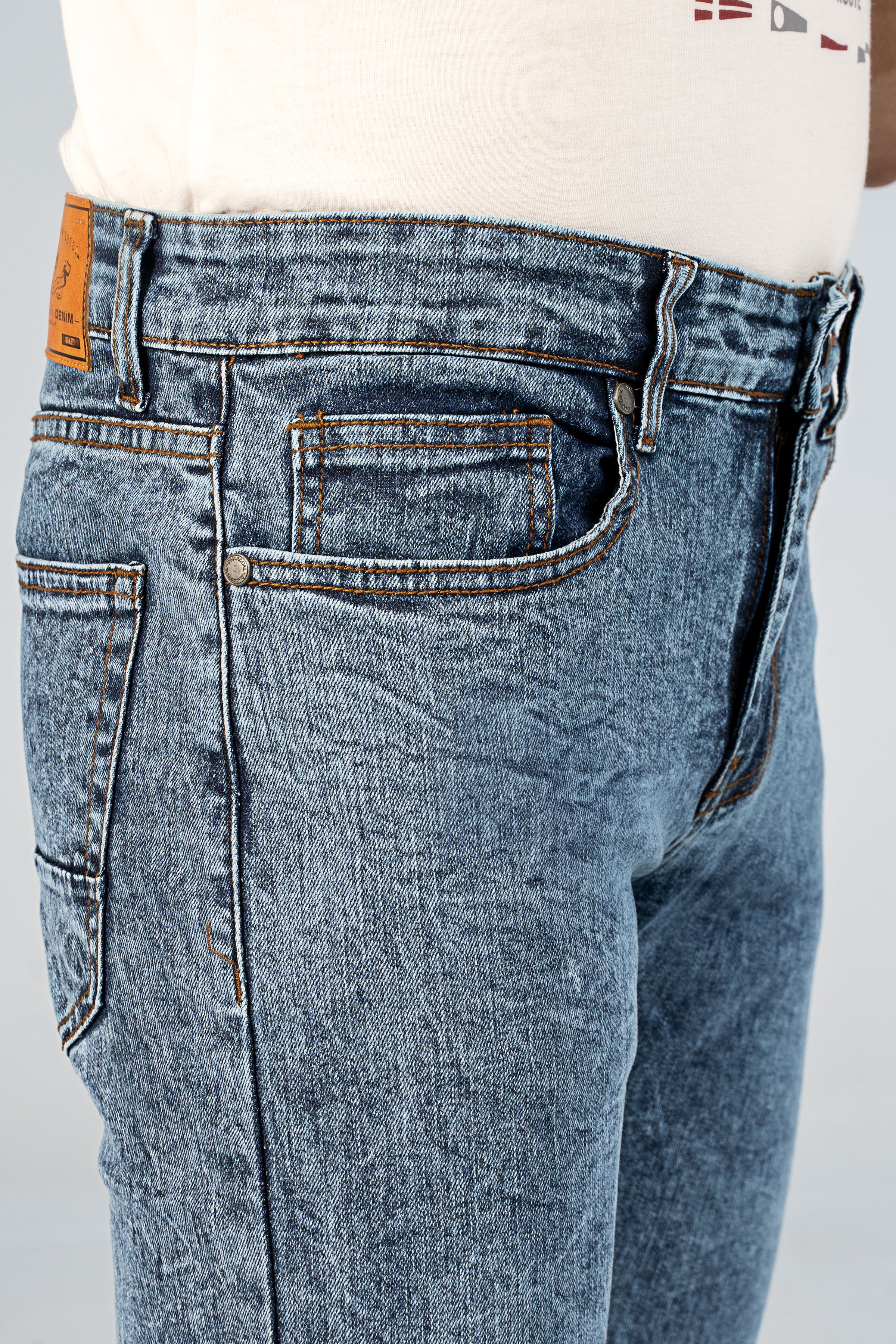 SLIM LEG DENIM JEANS MID BLUE RANDOM WASH - Charcoal Clothing