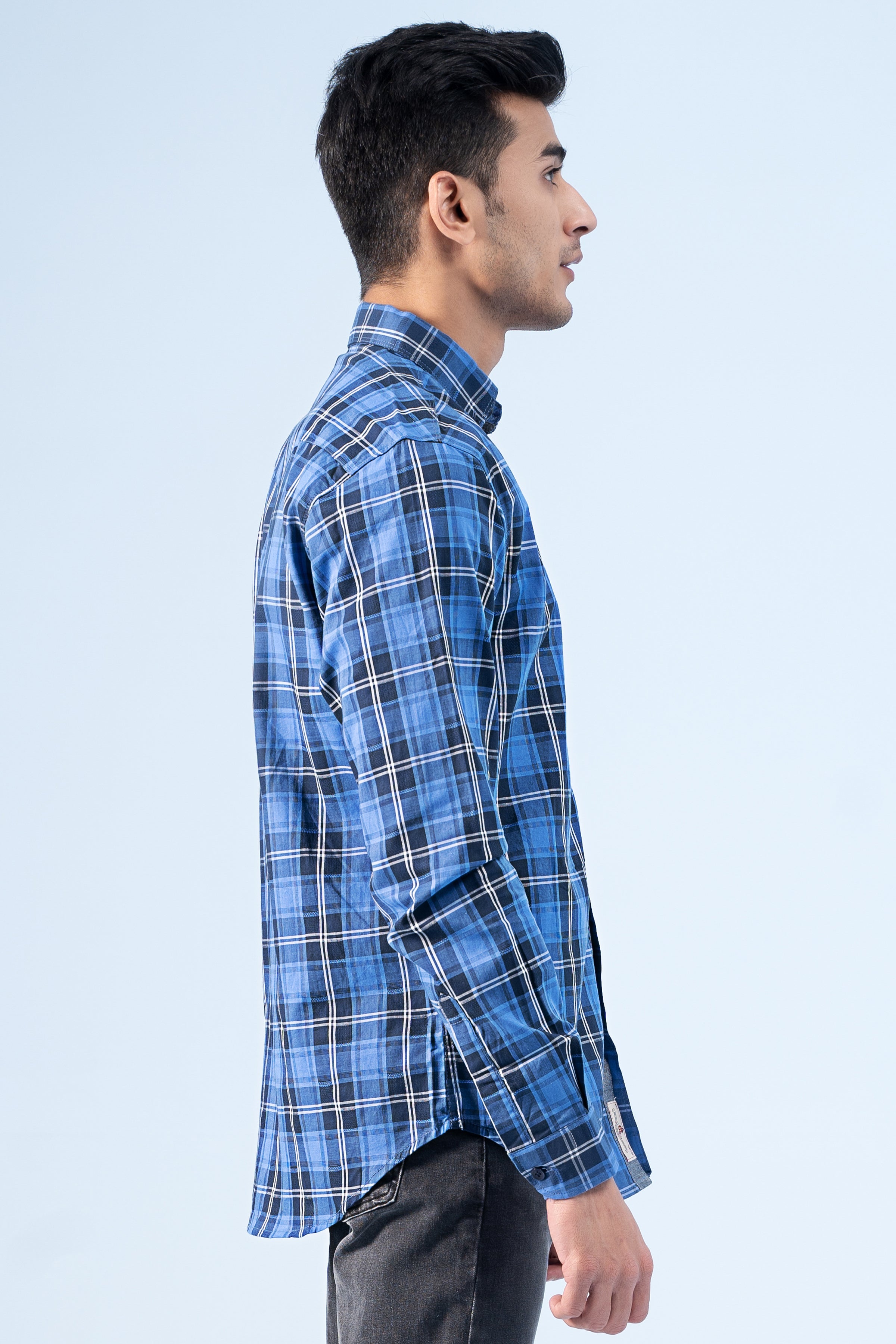 CASUAL SHIRT NAVY BLUE CHECK - Charcoal Clothing