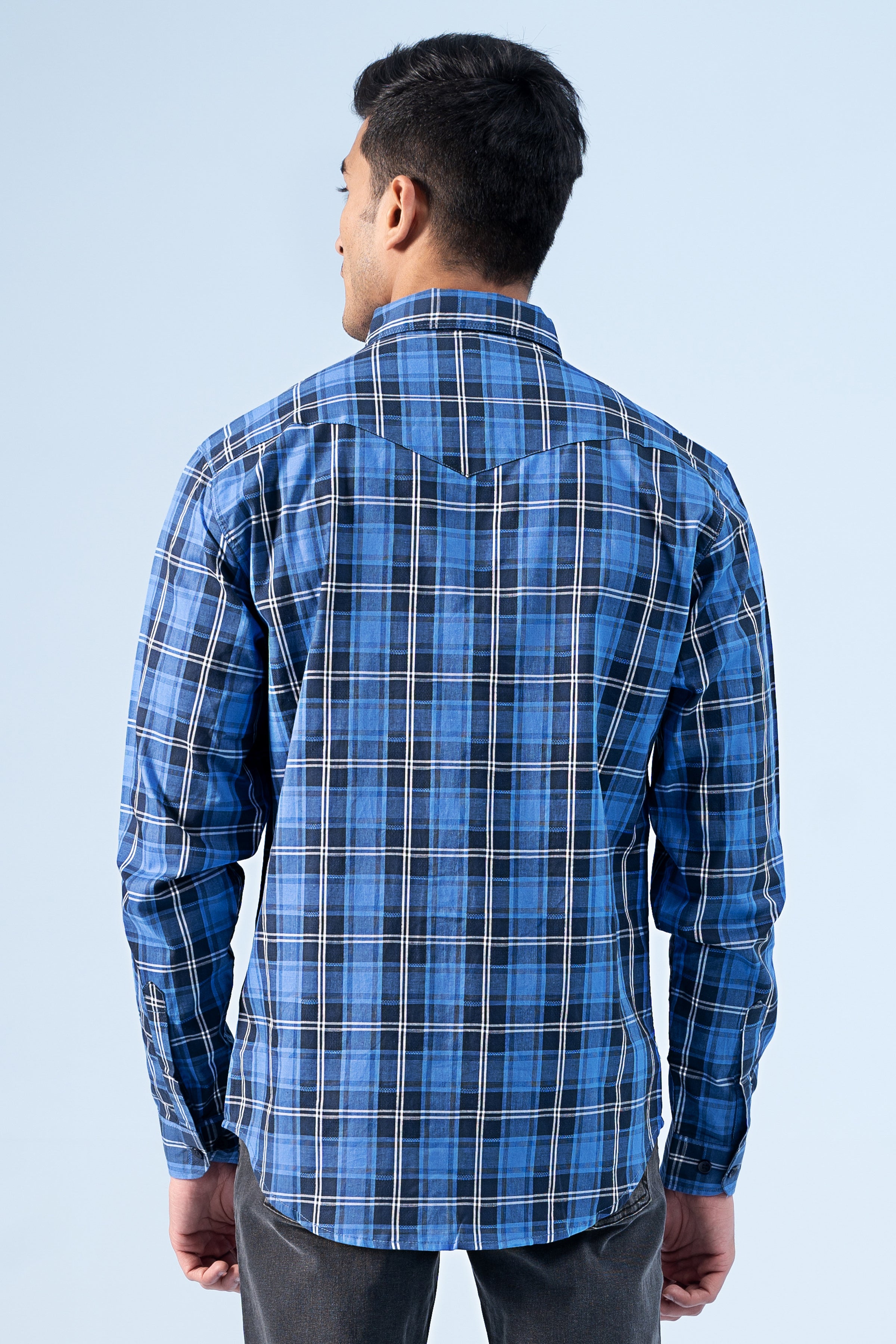 CASUAL SHIRT NAVY BLUE CHECK - Charcoal Clothing