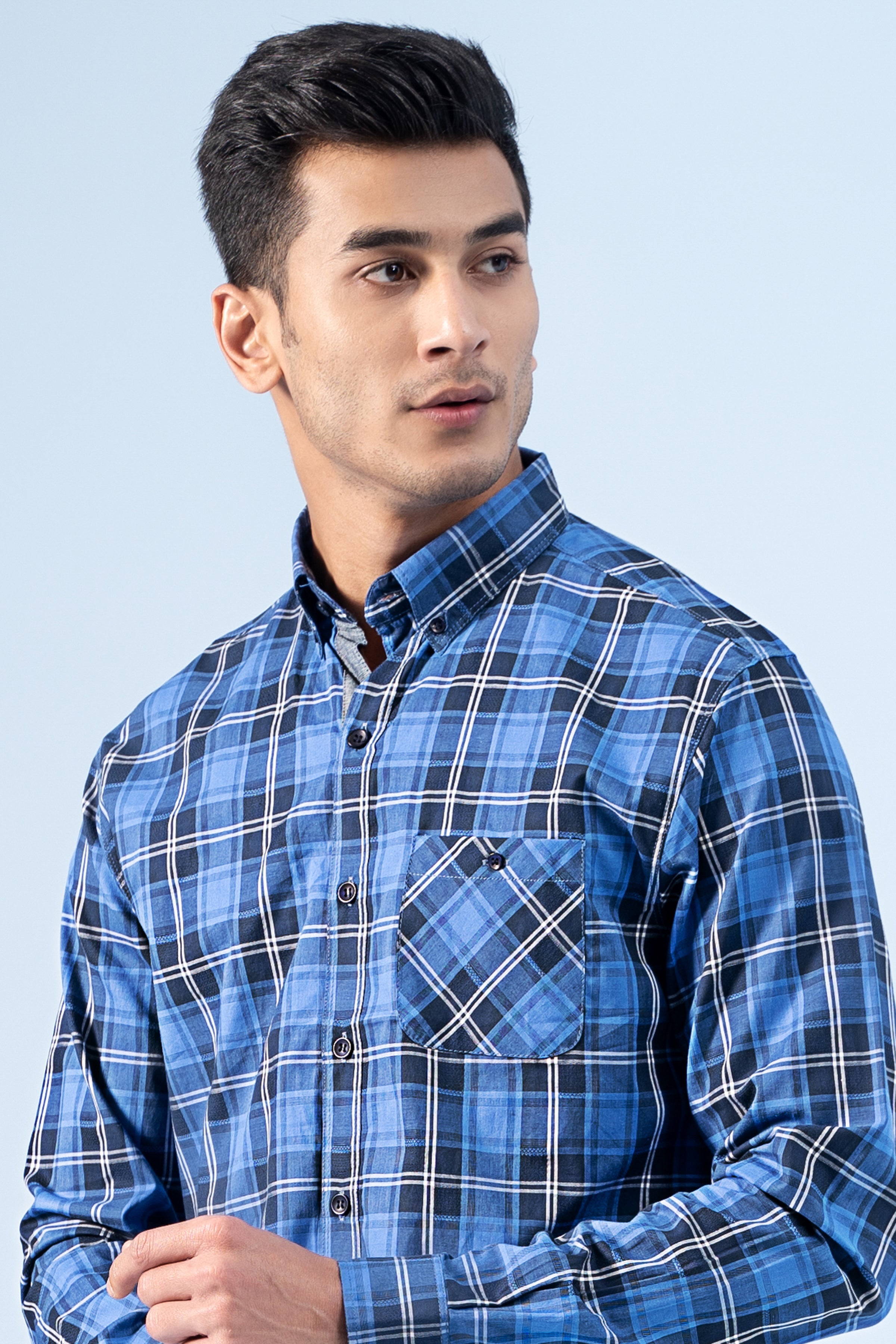 CASUAL SHIRT NAVY BLUE CHECK - Charcoal Clothing