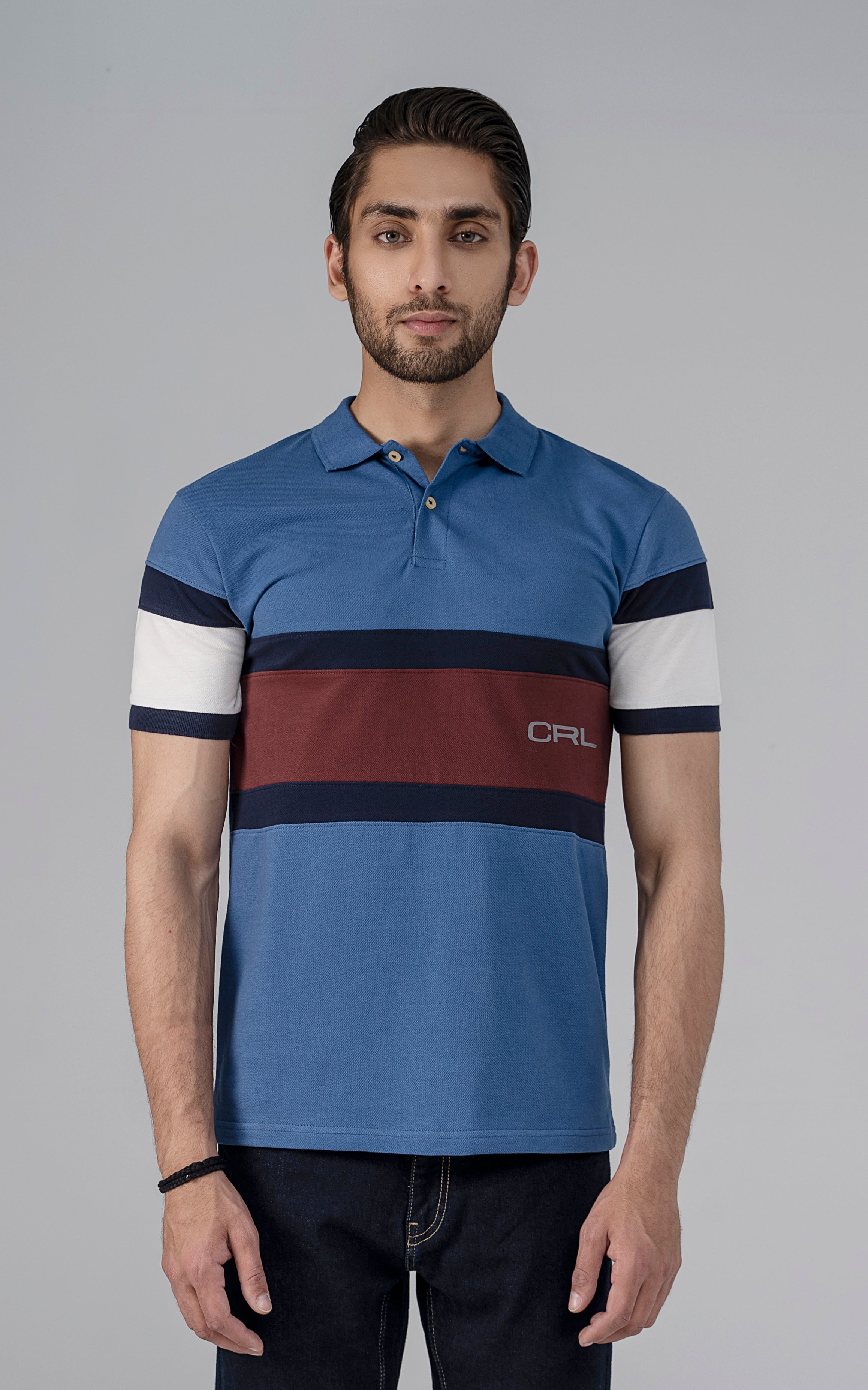 CUT AND SEW FASHION POLO SKY BLUE