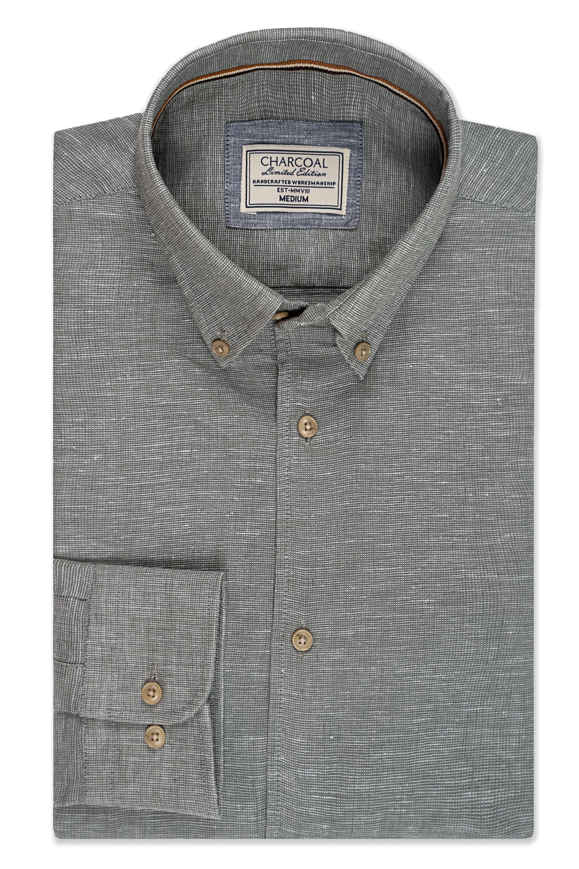 Textured linen fabric shirt with button-down collar and chest pocket