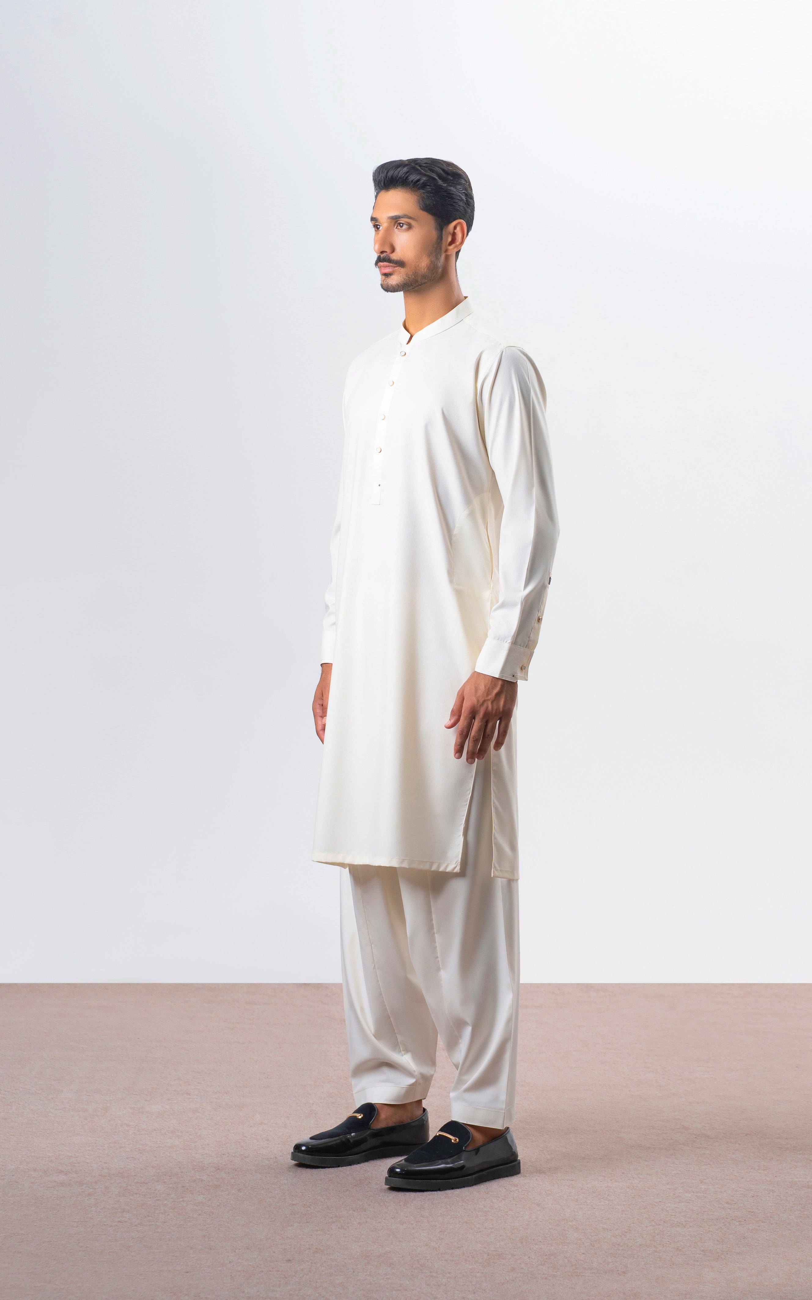 TEXTURED BLENDED KAMEEZ SHALWAR | SIGNATURE COLLECTION CREAM