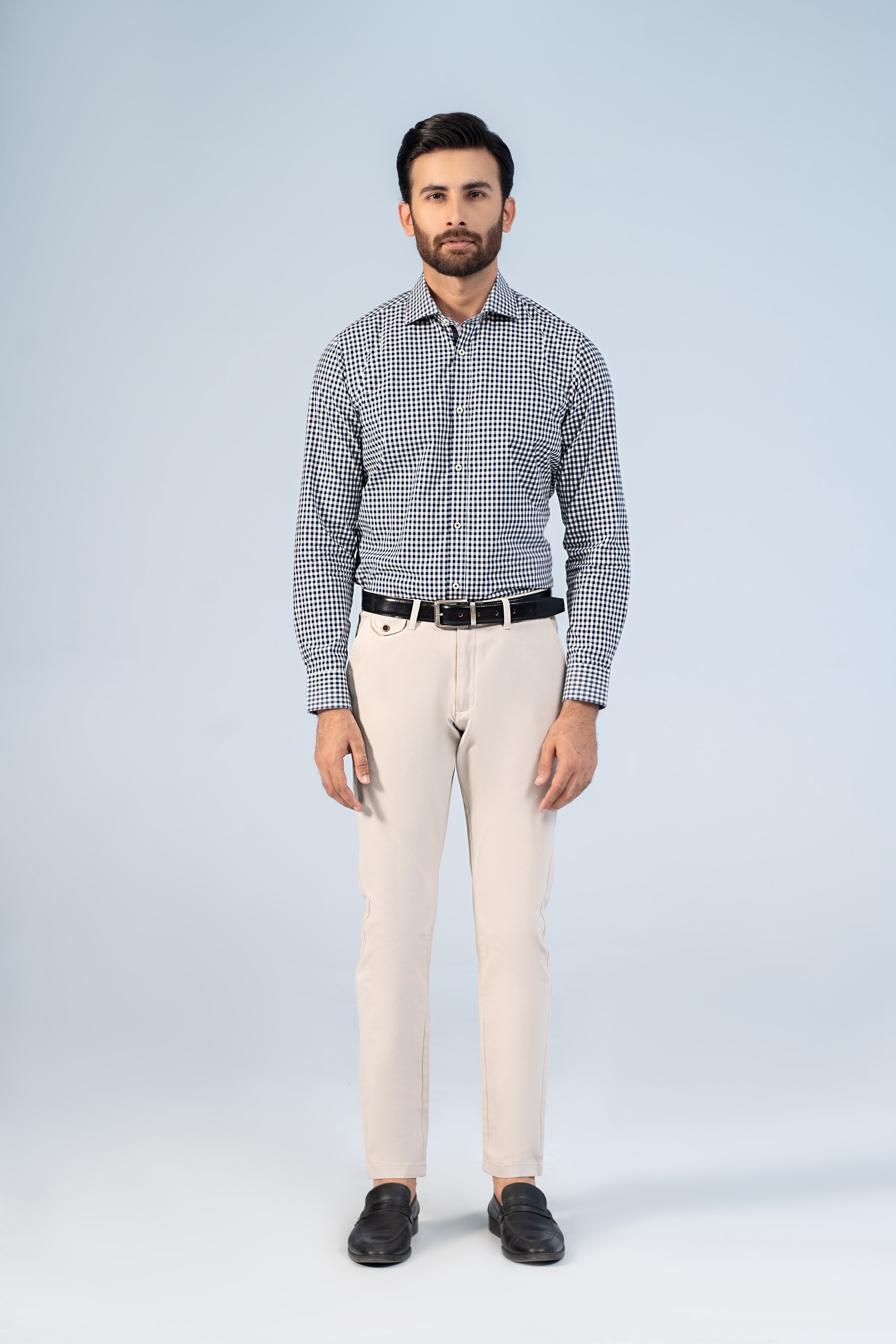 SEMI FORMAL SHIRT OFF WHITE NAVY CHECK