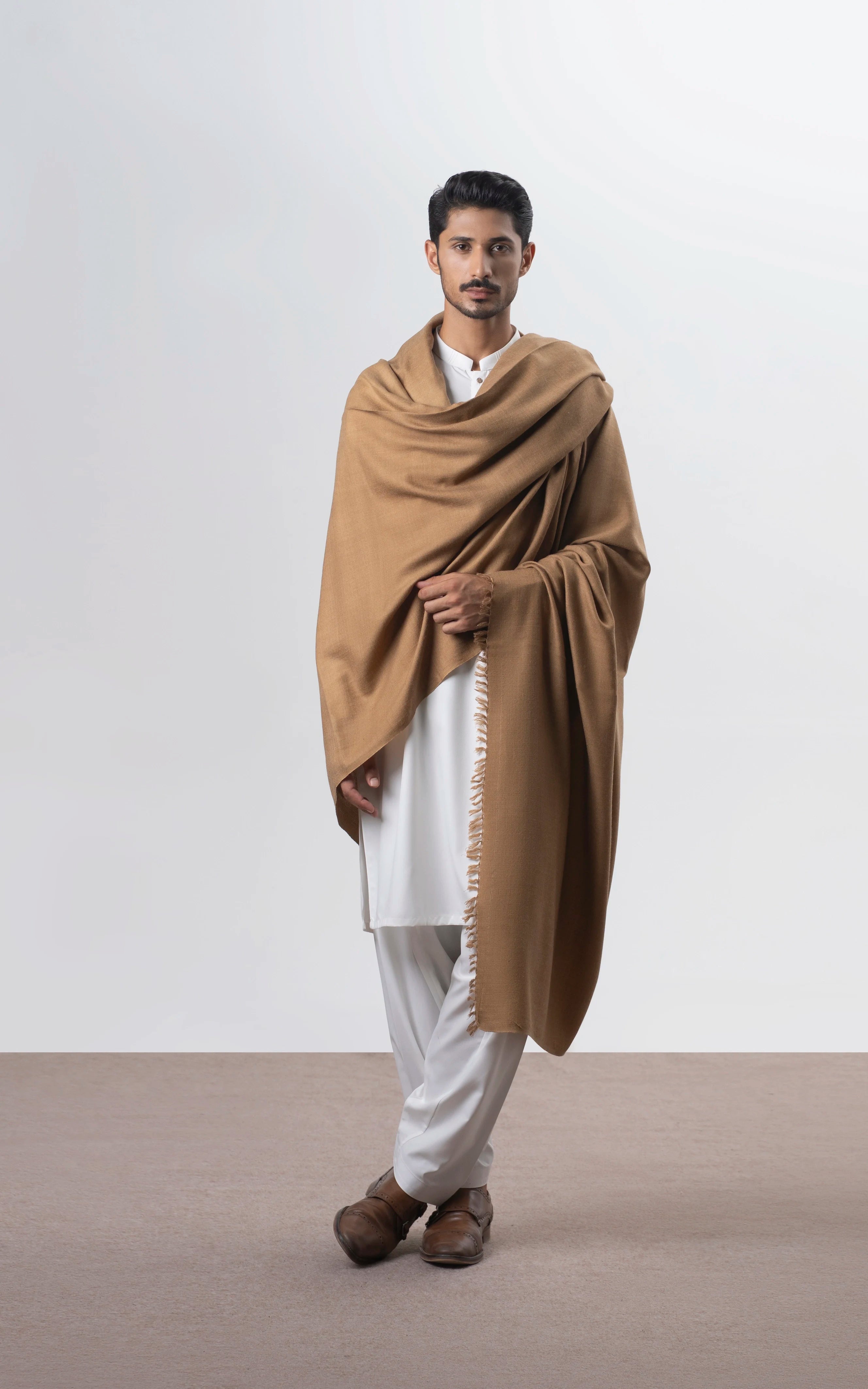 TEXTURED BLENDED | PREMIUM WOOL SHAWL CAMEL