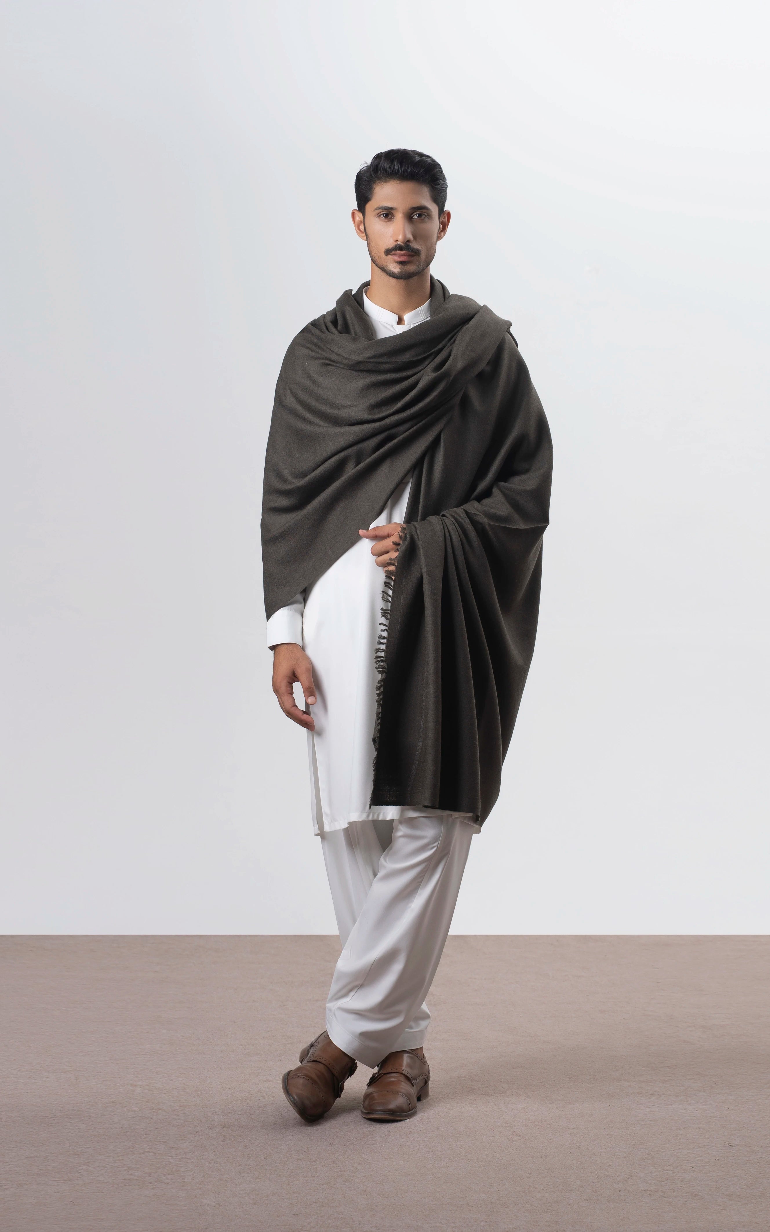 TEXTURED BLENDED | PREMIUM WOOL SHAWL DARK GREY