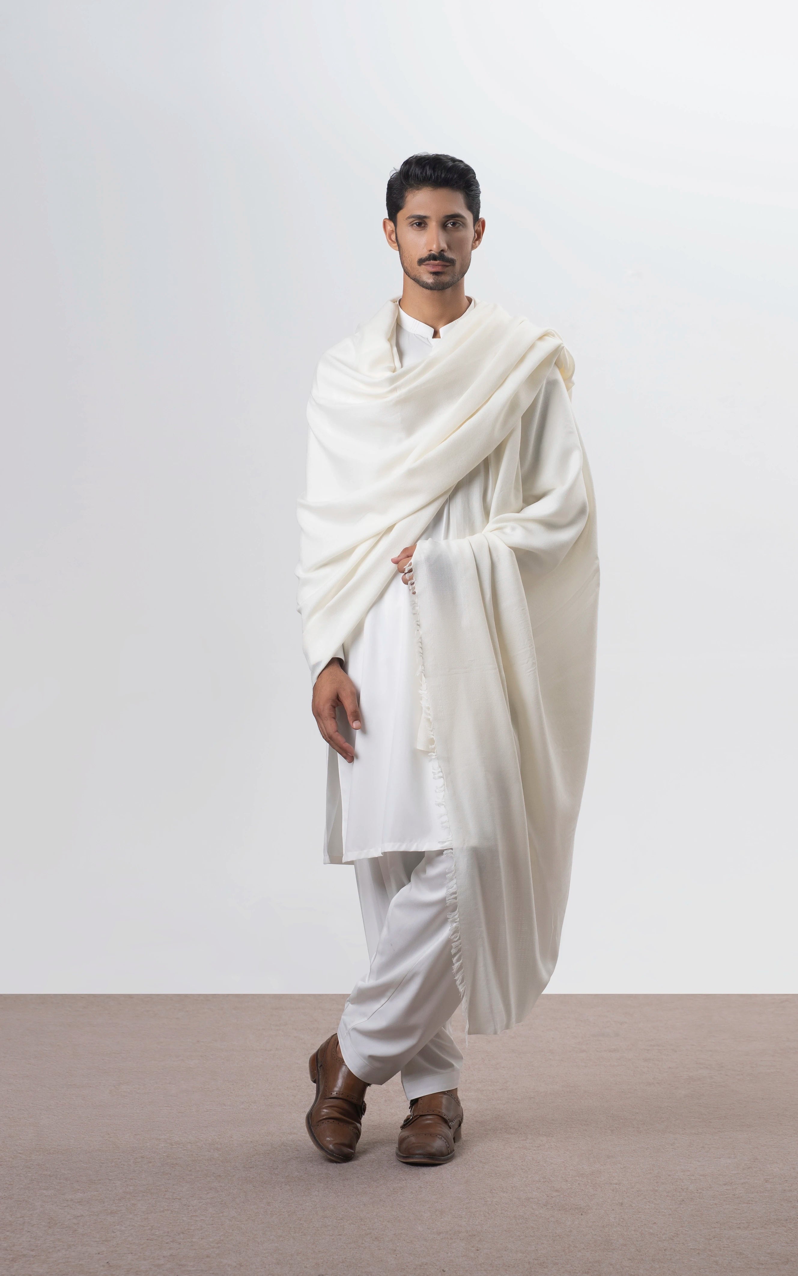 TEXTURED BLENDED | PREMIUM WOOL SHAWL WHITE