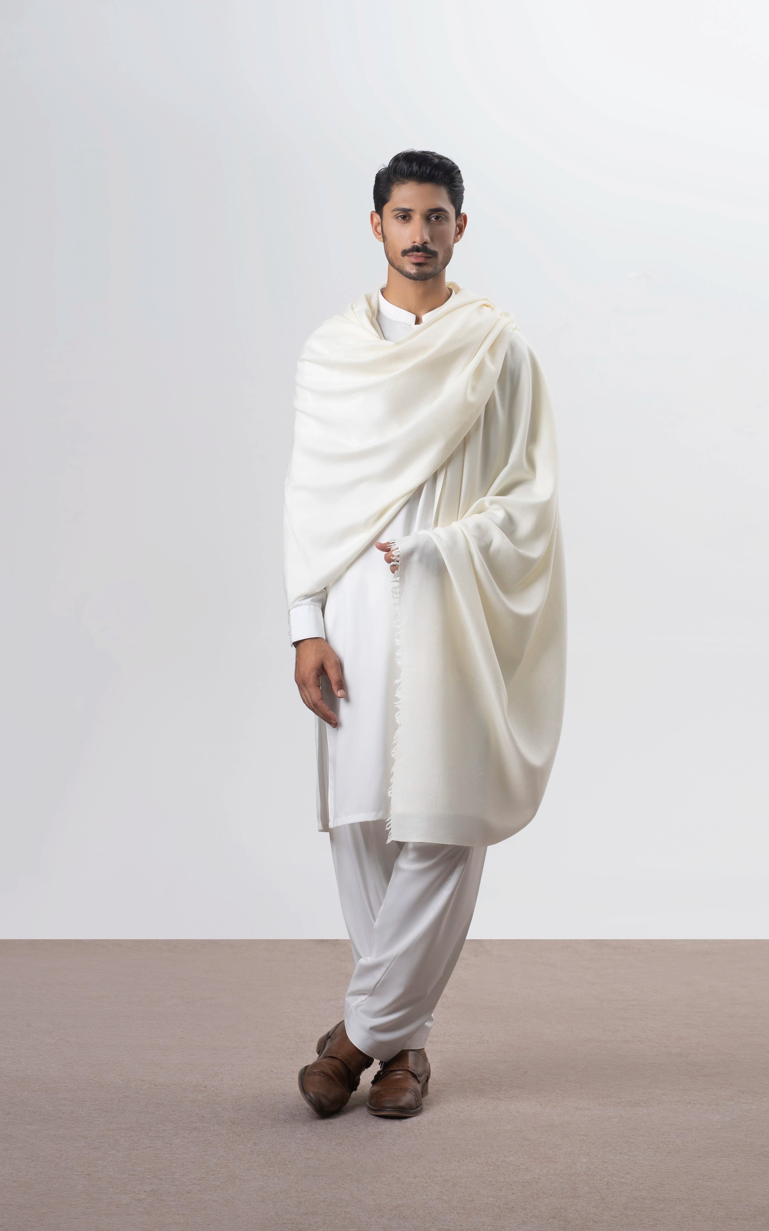TEXTURED BLENDED | PREMIUM WOOL SHAWL WHITE
